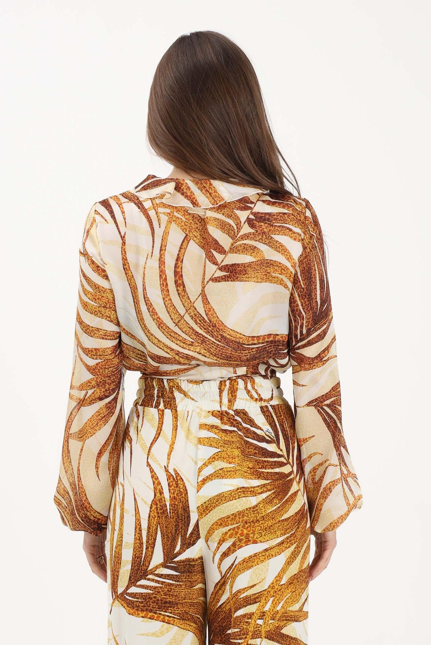 JUST CAVALLI Blusa beige da donna con stampa di foglie stilizzate 80PAL214NS775 638 JUST CAVALLI