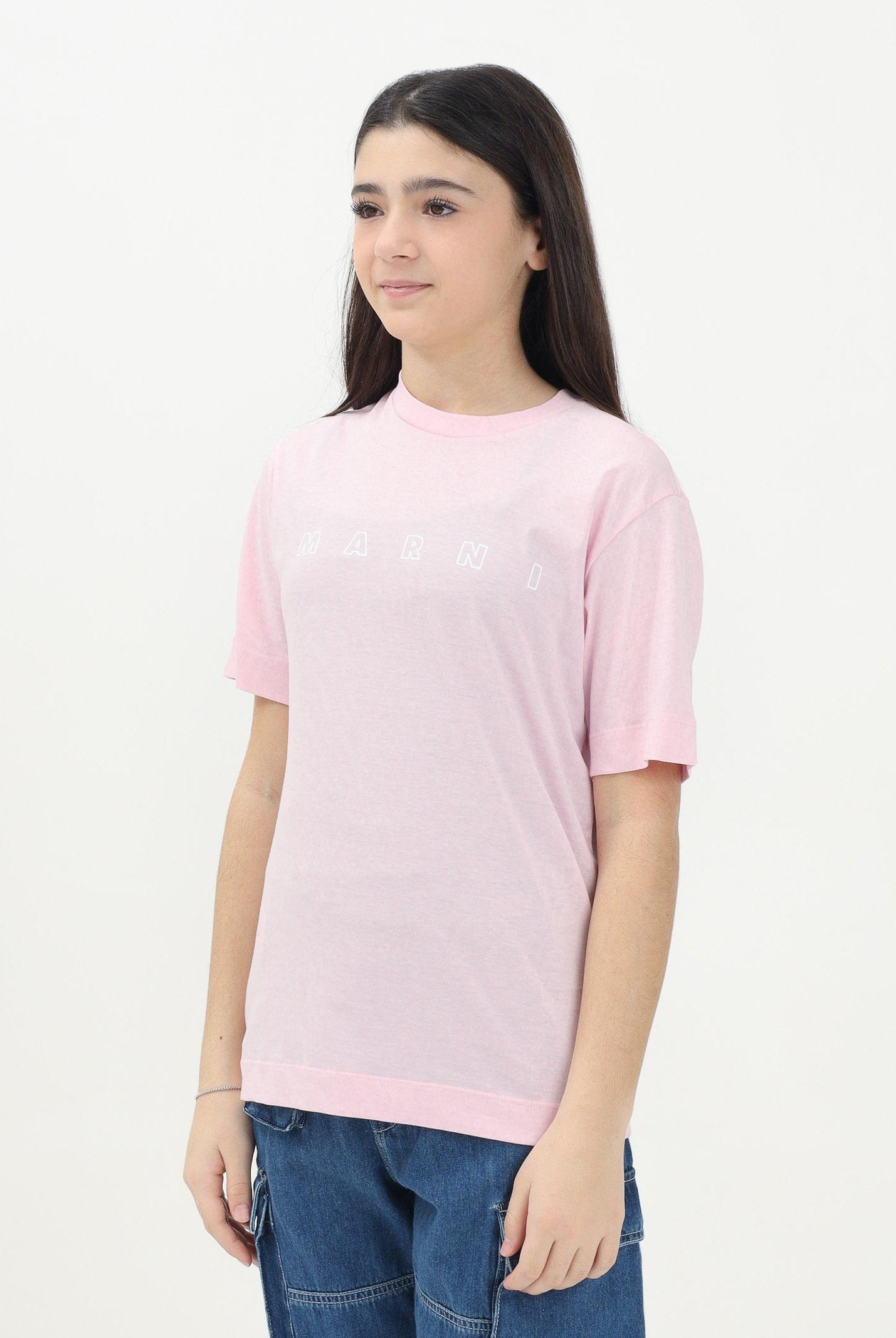 MARNI T-shirt a manica corta rosa per donna, ragazze e bambine con logo Marni Outline M01466M00RF 0M347 MARNI