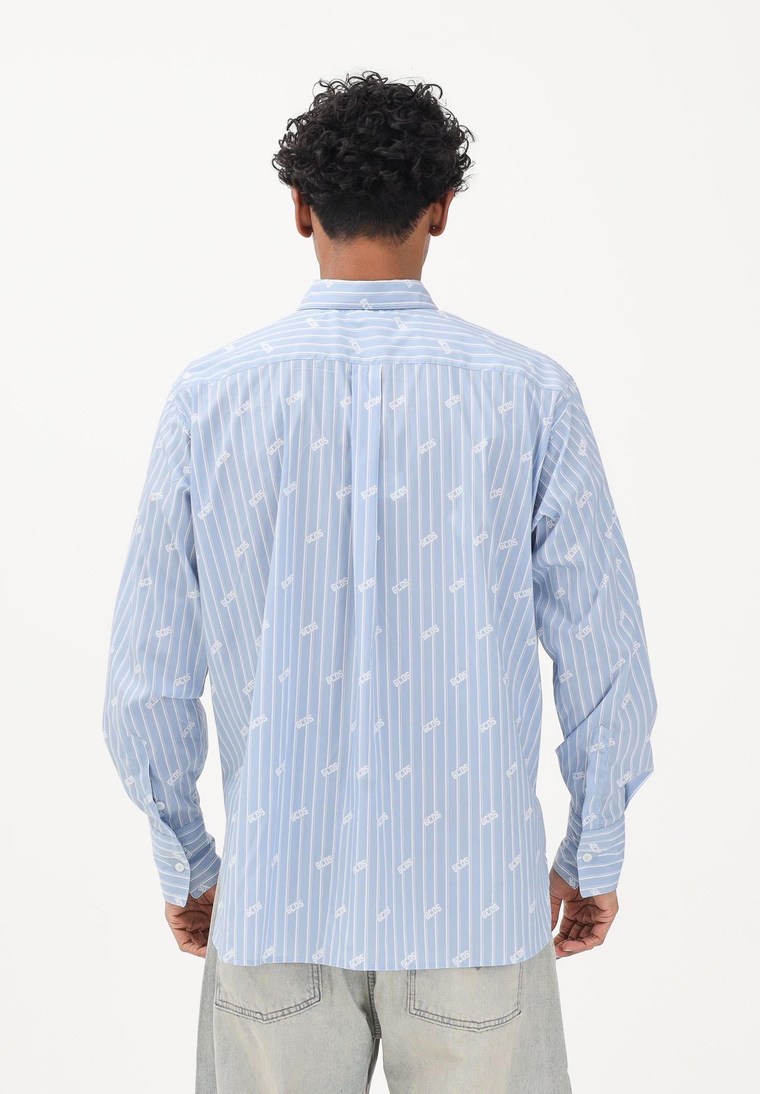 GCDS Camicia a manica lunga azzurra da uomo con logo C1MWQH166B061 733A GCDS