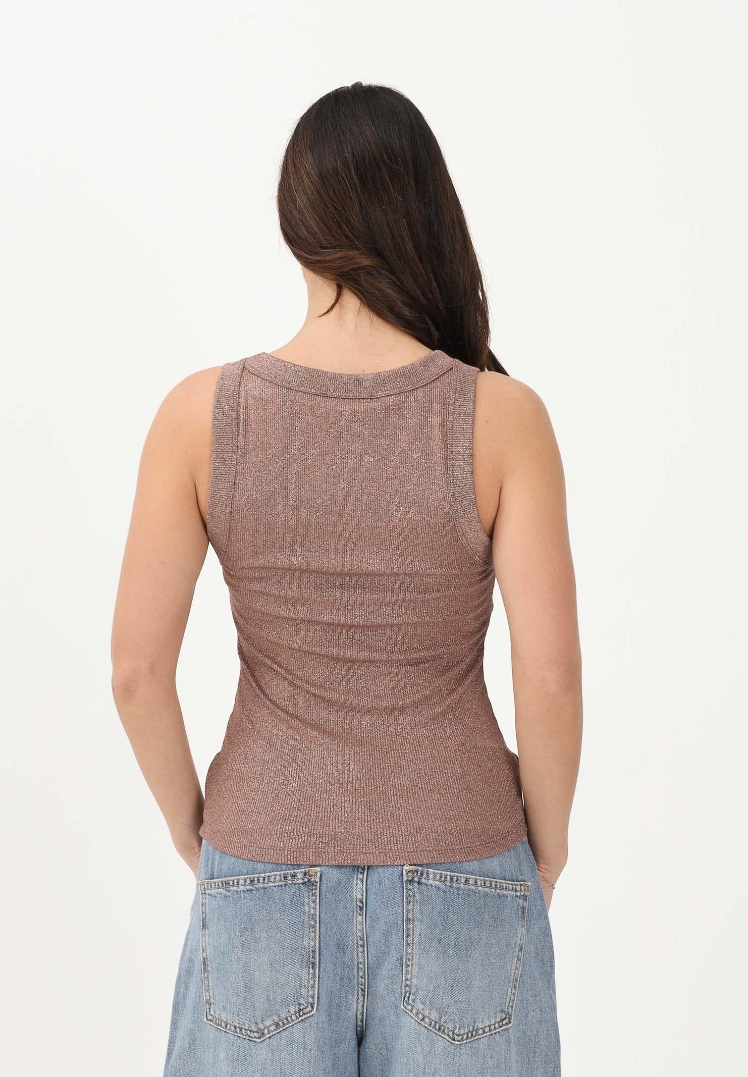 VICOLO Canotta rosa da donna realizzata in un tessuto lavorato con filato lamé UF0060 RO VICOLO