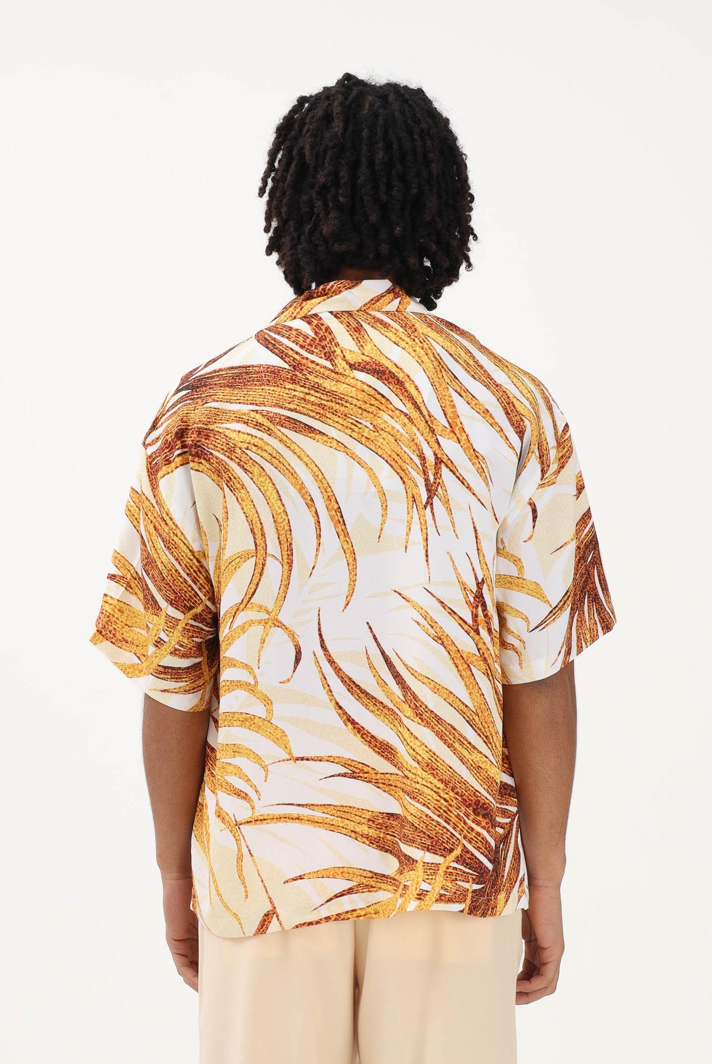 JUST CAVALLI Camicia a manica corta panna da uomo con stampa tropicale 80OALF01CNF05 R79 JUST CAVALLI