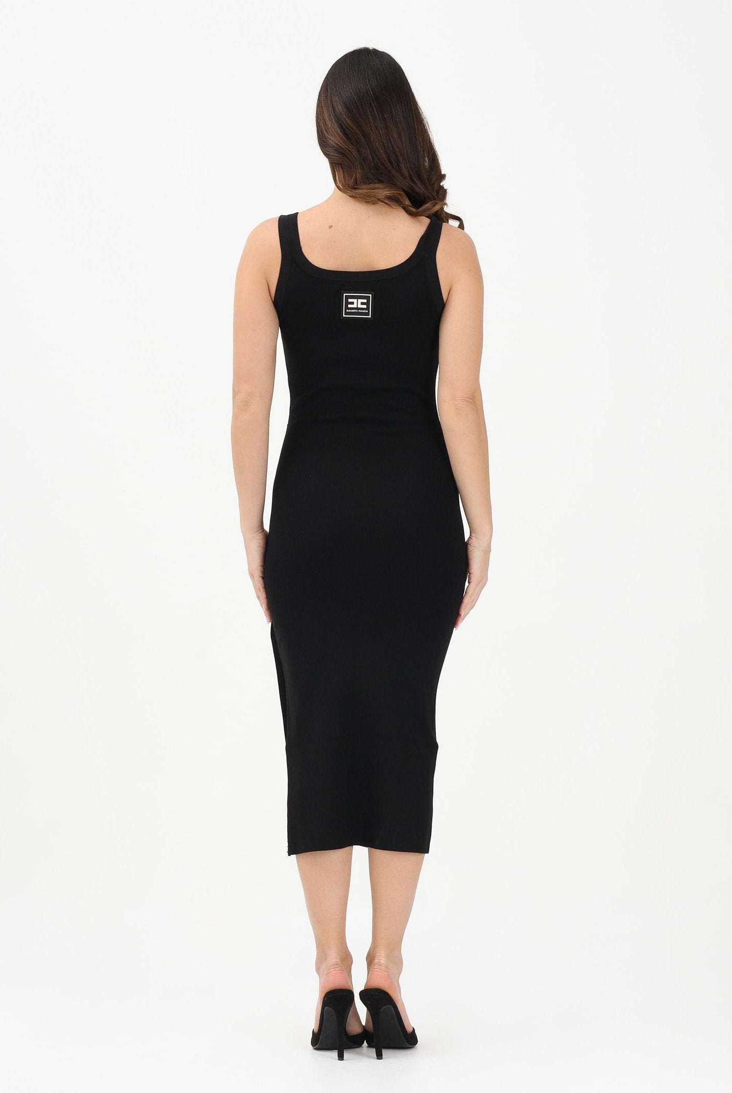 ELISABETTA FRANCHI Abito midi in maglia nero da donna con bande a contrasto AM03S61E2 685 ELISABETTA FRANCHI