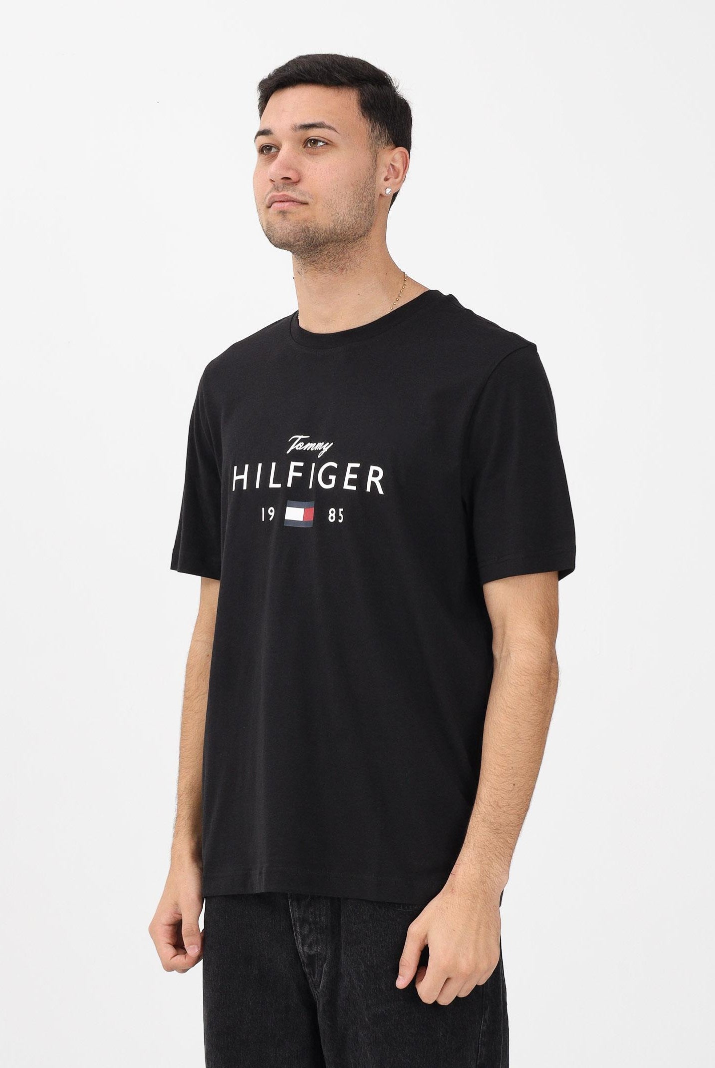 TOMMY HILFIGER T-shirt a manica corta nera da uomo con stampa MW0MW41455 BDS TOMMY HILFIGER