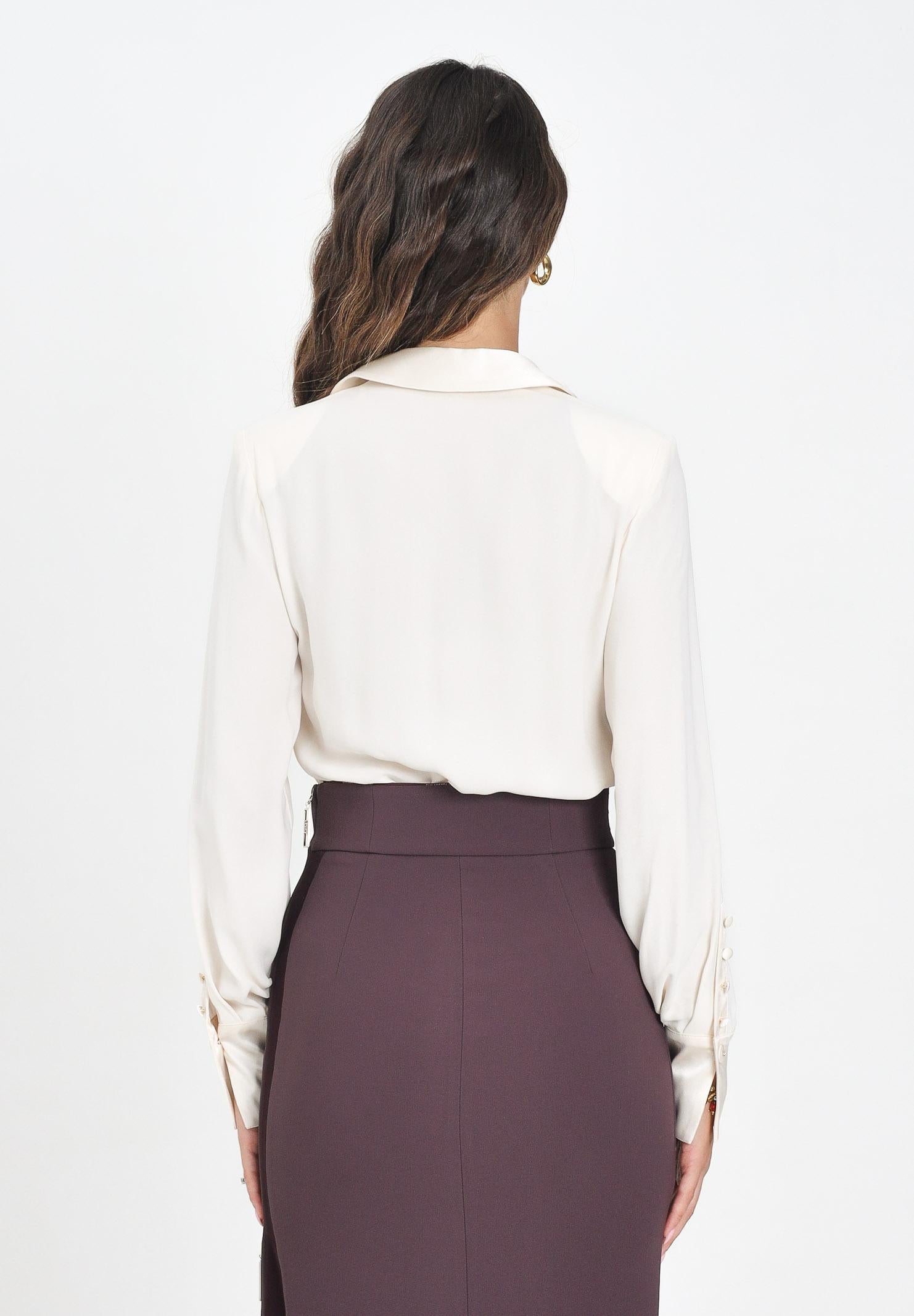 ELISABETTA FRANCHI Body a manica lunga avorio da donna in georgette di viscosa e raso CB00356E2 DZ9 ELISABETTA FRANCHI