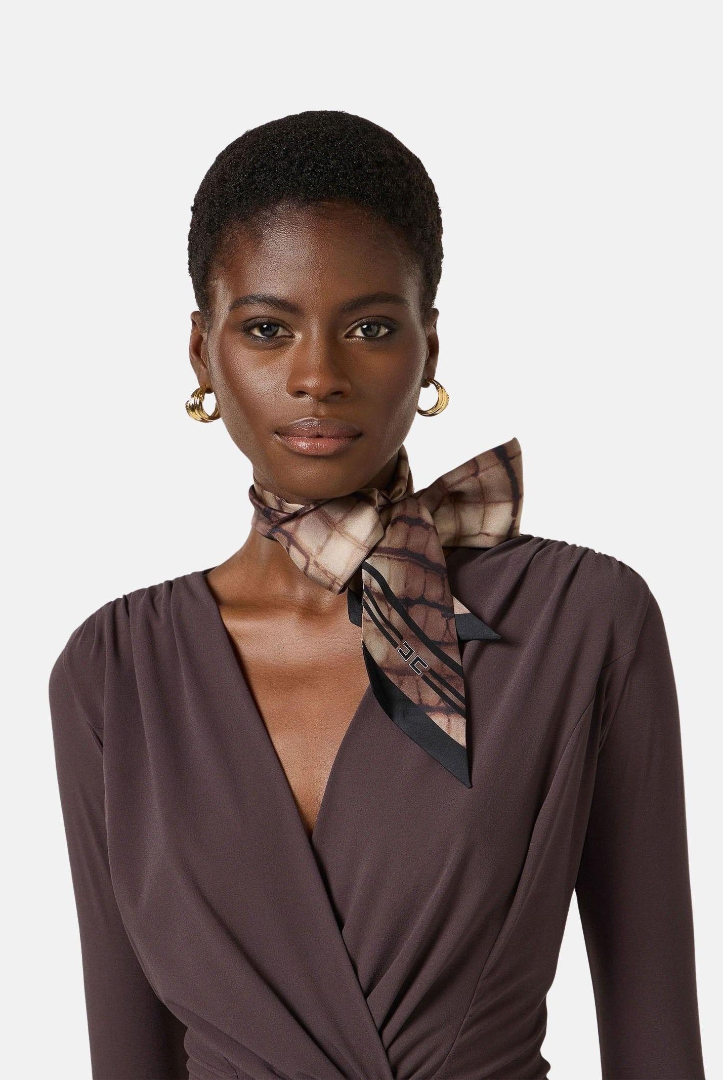 ELISABETTA FRANCHI Foulard cacao da donna in twill di seta FO23L61E2 644 ELISABETTA FRANCHI