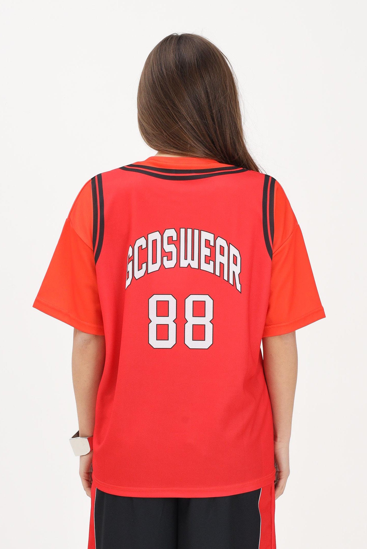 GCDS T-shirt a manica corta rossa e arancio per donna, ragazzi e bambini con stampa C1BJQC706J338 436O GCDS