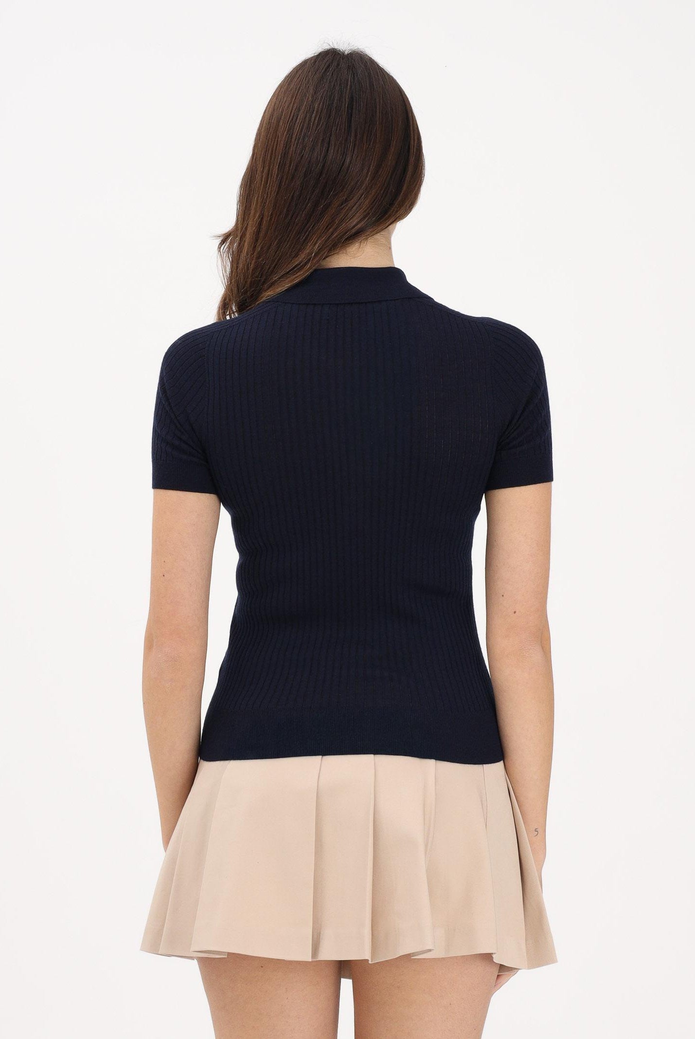 LACOSTE Polo in maglia blu da donna a coste 3D AF9984 166 LACOSTE
