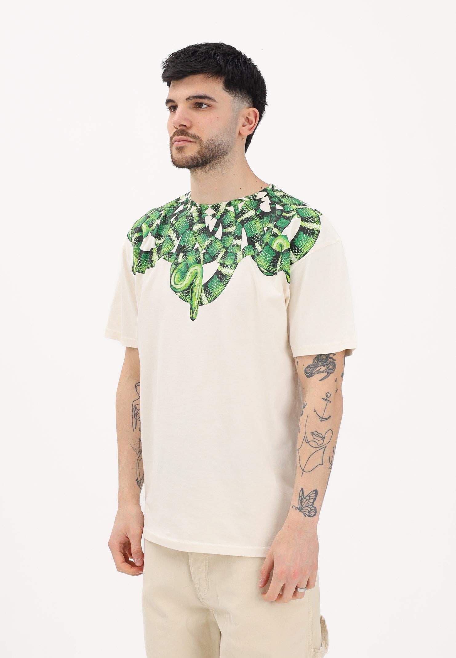 MARCELO BURLON COUNTY OF MILAN T-shirt a manica corta panna da uomo con stampa snake all-over sulle spalle S6CMMATH070 412 MARCELO BURLON COUNTY OF MILAN