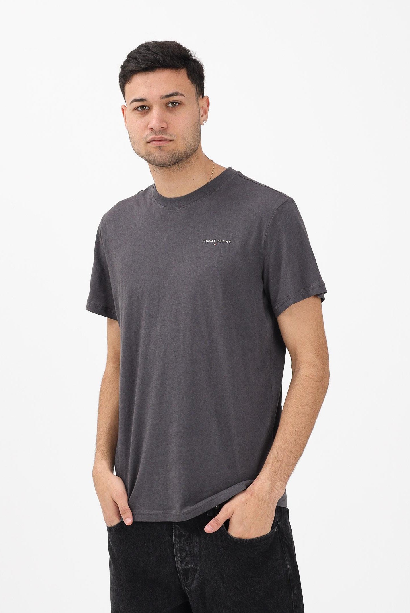 TOMMY JEANS T-shirt a manica corta grigia da uomo con logo DM0DM21780 PT2 TOMMY JEANS