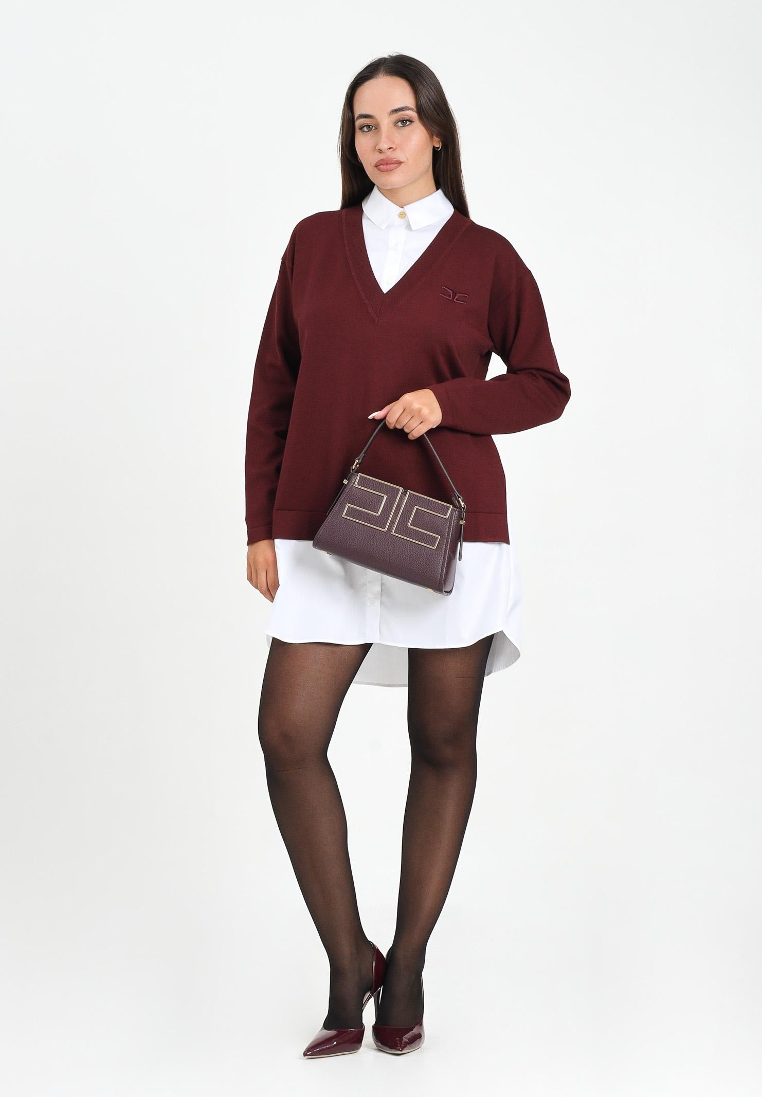 ELISABETTA FRANCHI Abito corto da donna composto da camicia bianca e maglia bordeaux AM09T56E2 CM4 ELISABETTA FRANCHI