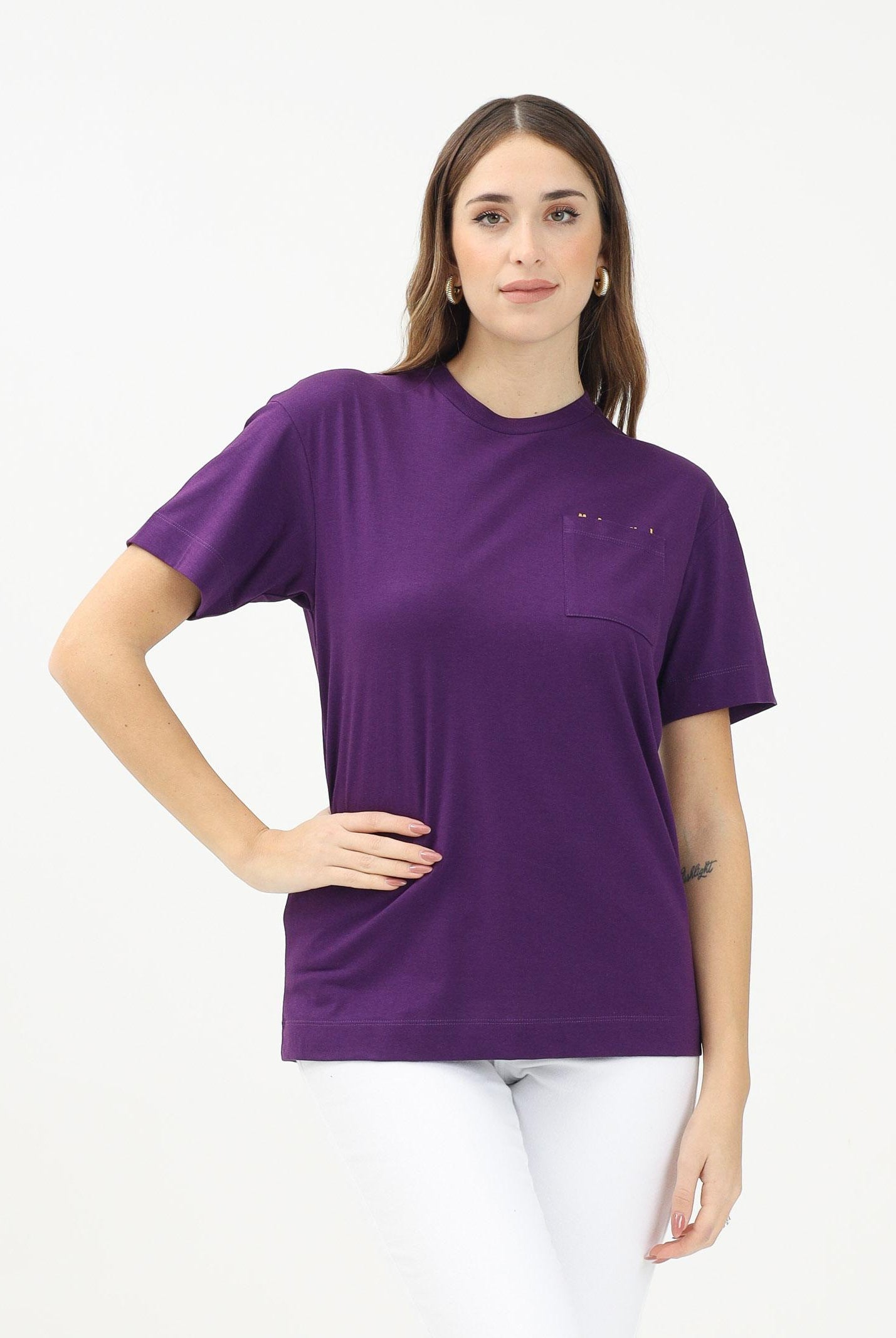 MARNI T-shirt a manica corta viola per donna, ragazzi e bamini con taschino e logo M01415M00RF 0M609 MARNI