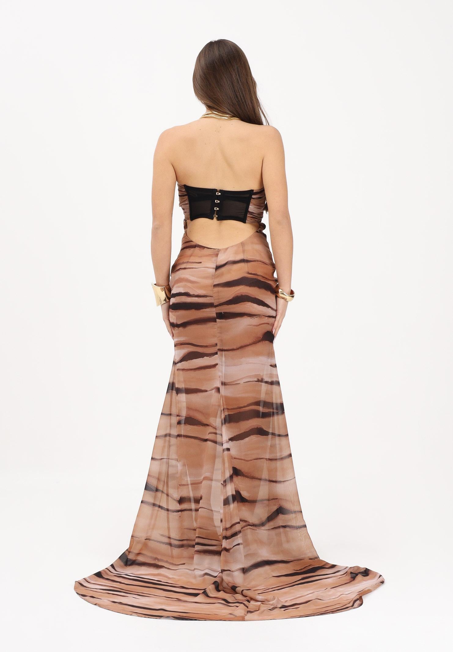 ELISABETTA FRANCHI Abito lungo cammello da donna con stampa tigrata ABR5562E2 470 ELISABETTA FRANCHI