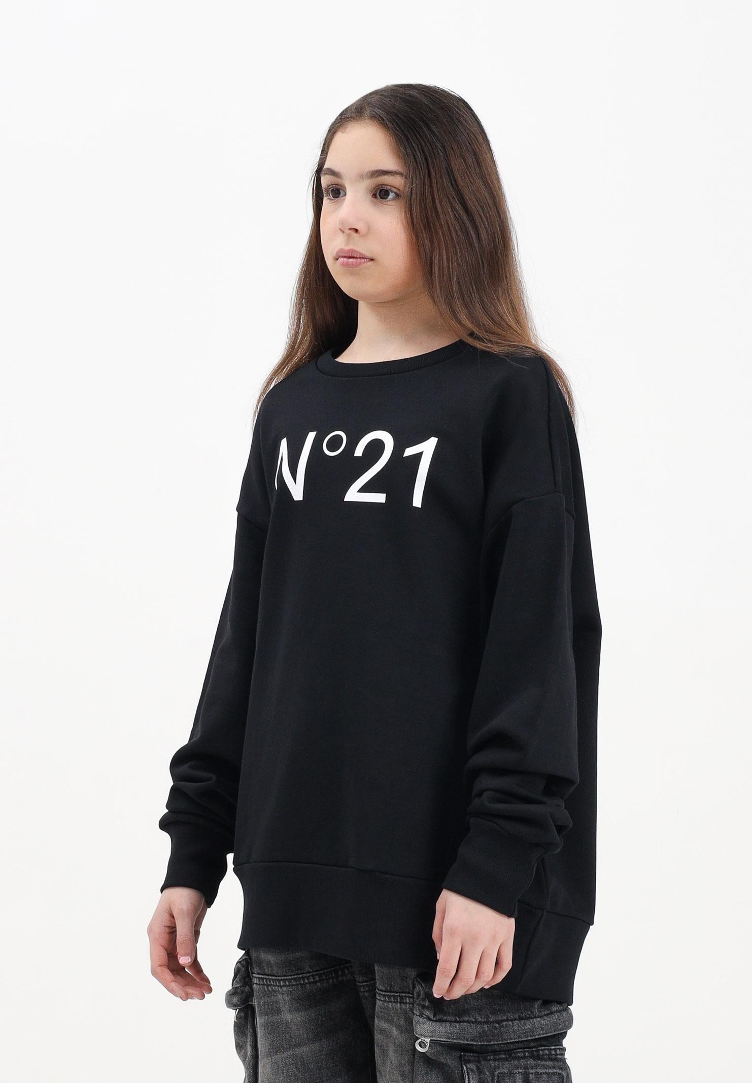 N21 Felpa girocollo nera per donna, ragazzi e bambini con il logo "N°21" stampato N21A23N0154 0NC16 N21