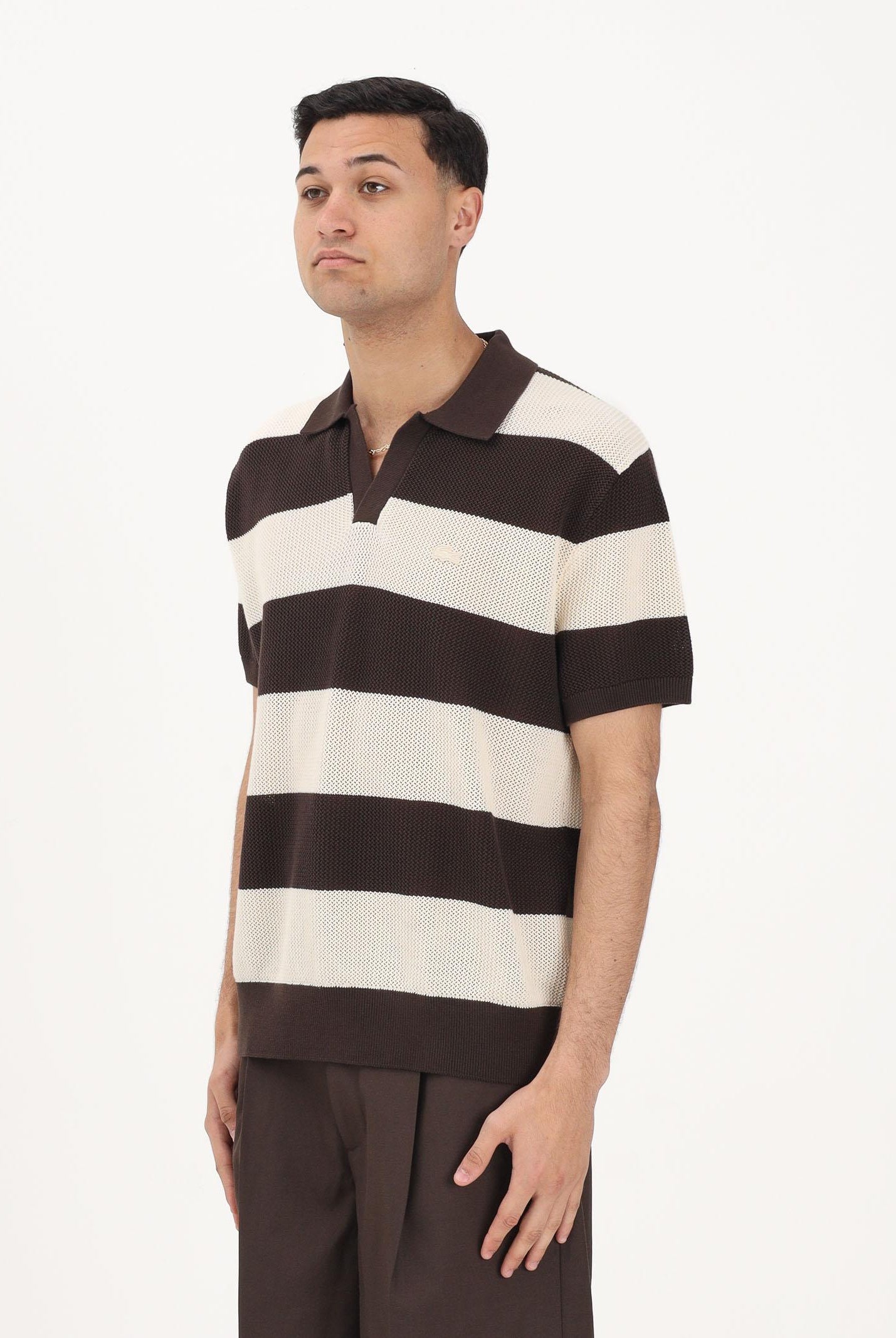 LACOSTE Polo in maglia marrone e panna da uomo AH2561 4I9 LACOSTE