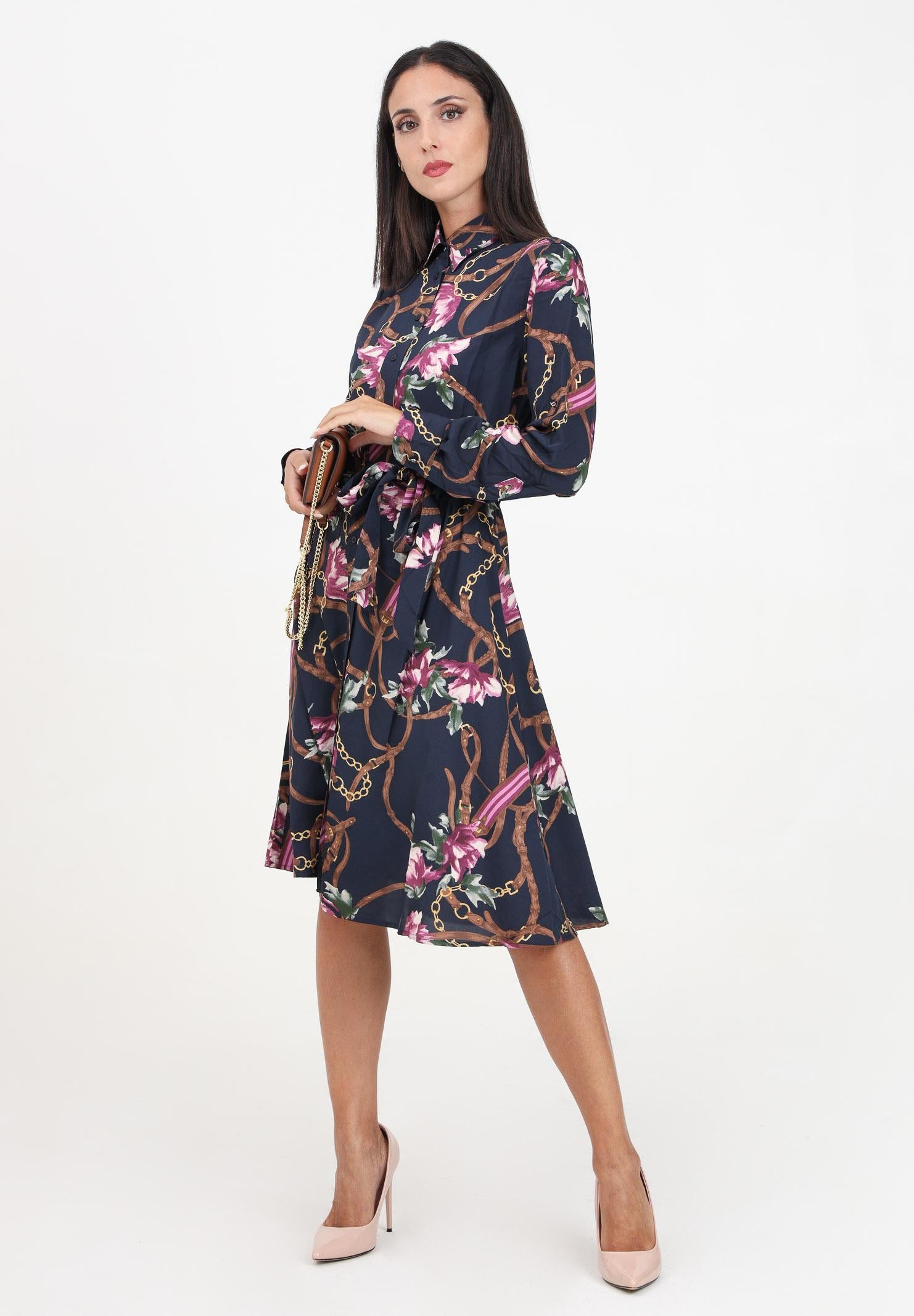 Abito midi blu da donna con stampa 200940188001 NAVY LAUREN RALPH LAUREN