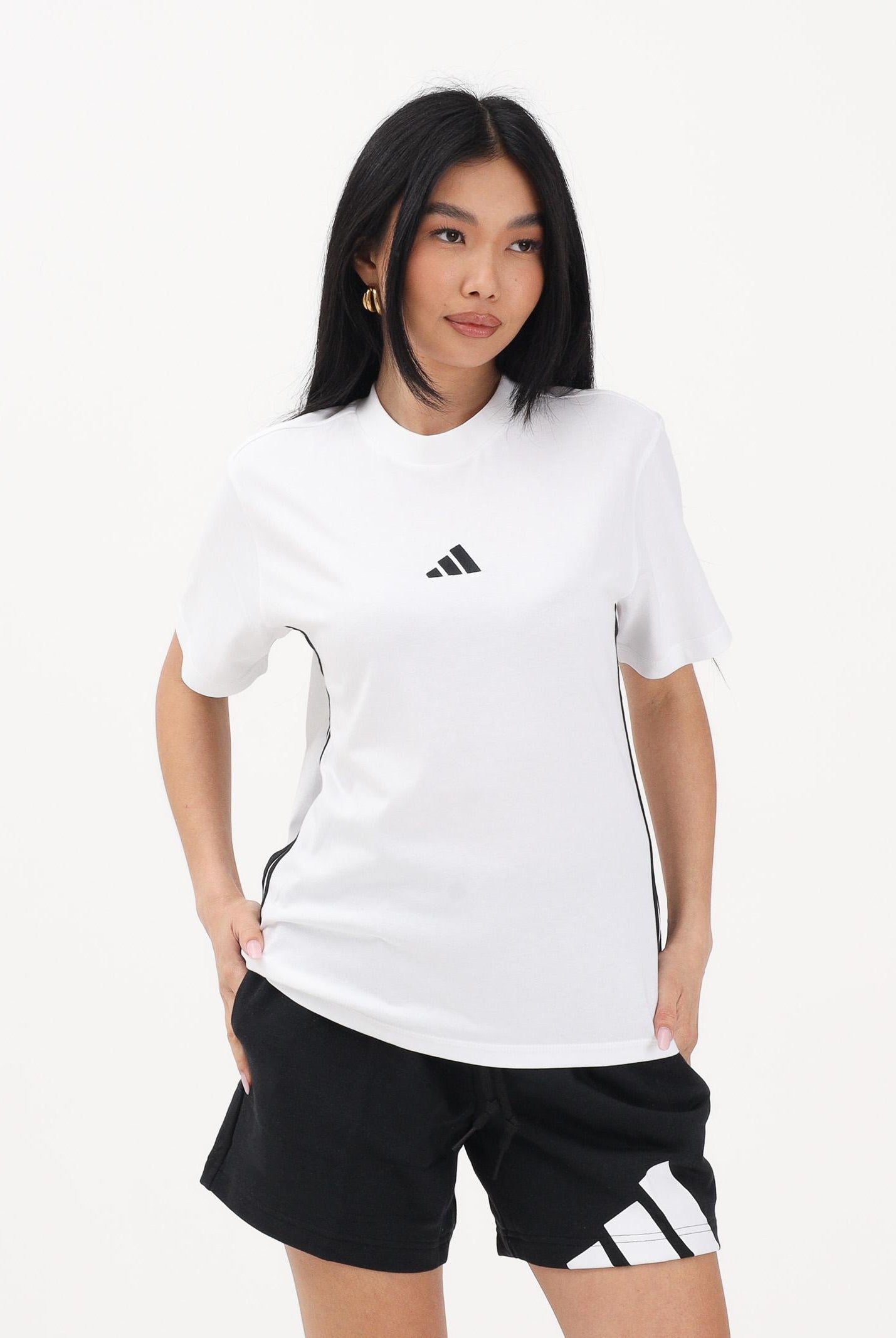 ADIDAS PERFORMANCE T-shirt a manica corta Essentials 3-Stripes Cotton bianca da donna JD0844 . ADIDAS PERFORMANCE