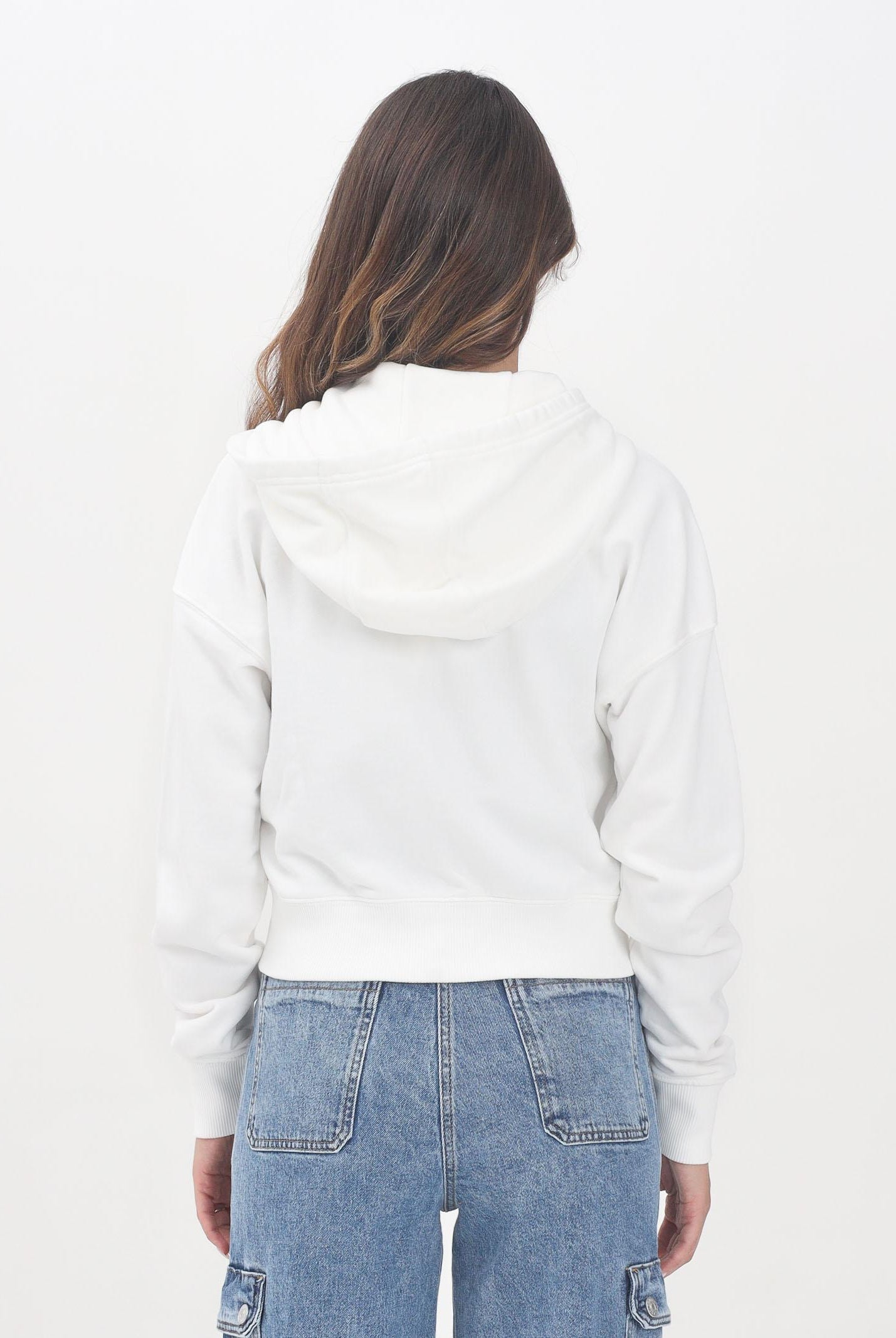 TOMMY JEANS Felpa con zip bianca da donna rifinita da logo DW0DW21147YBL TOMMY JEANS