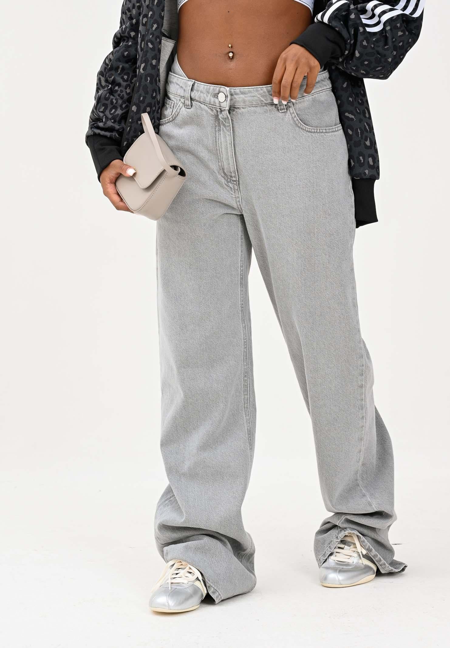 ELISABETTA FRANCHI Jeans in denim grigio da donna a vita doppia con logo ricamato PJ11D56E2 382 ELISABETTA FRANCHI