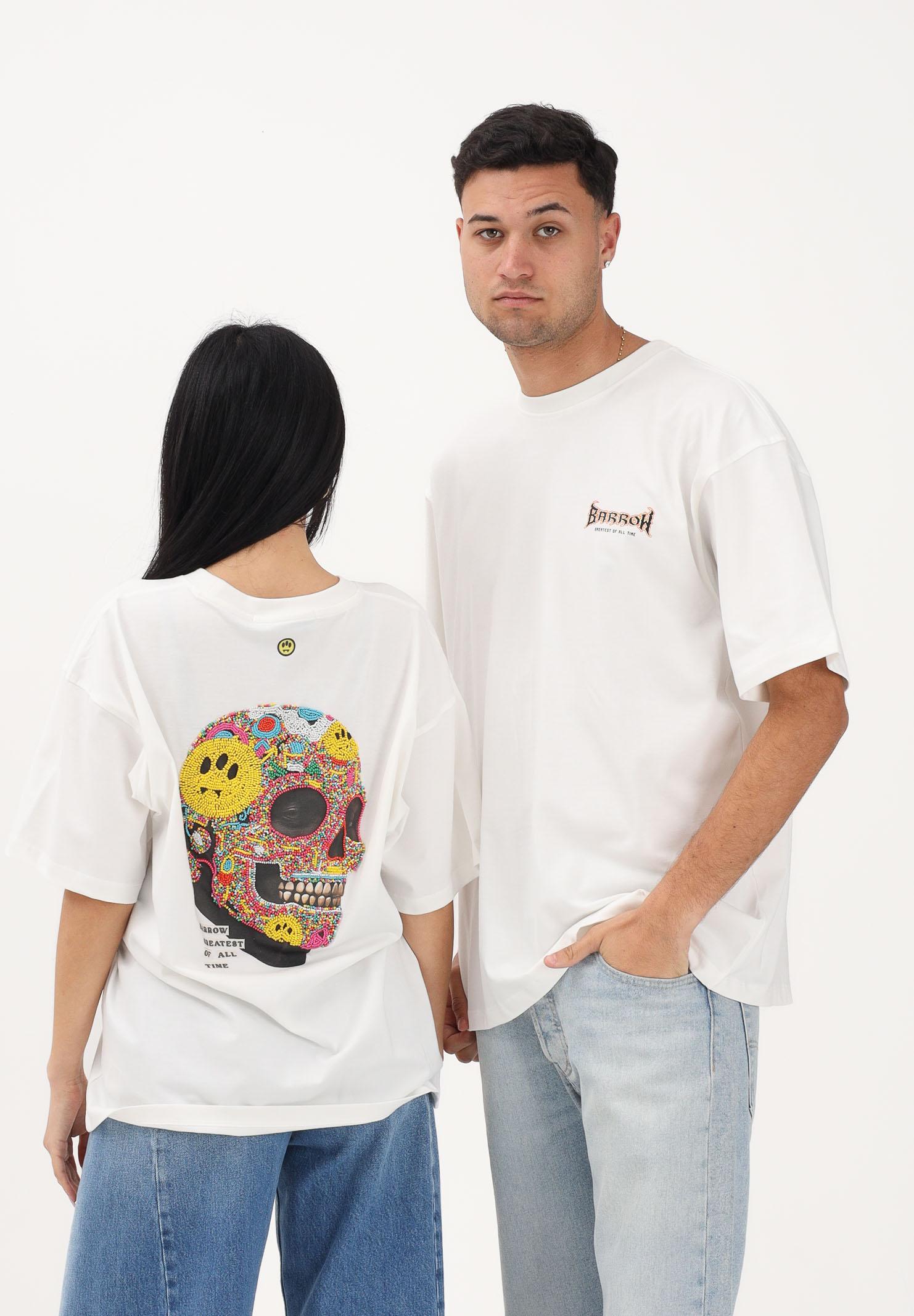 BARROW T-shirt a manica corta bianca per uomo e donna con ricamo sul retro S6BWUATH097 412 BARROW