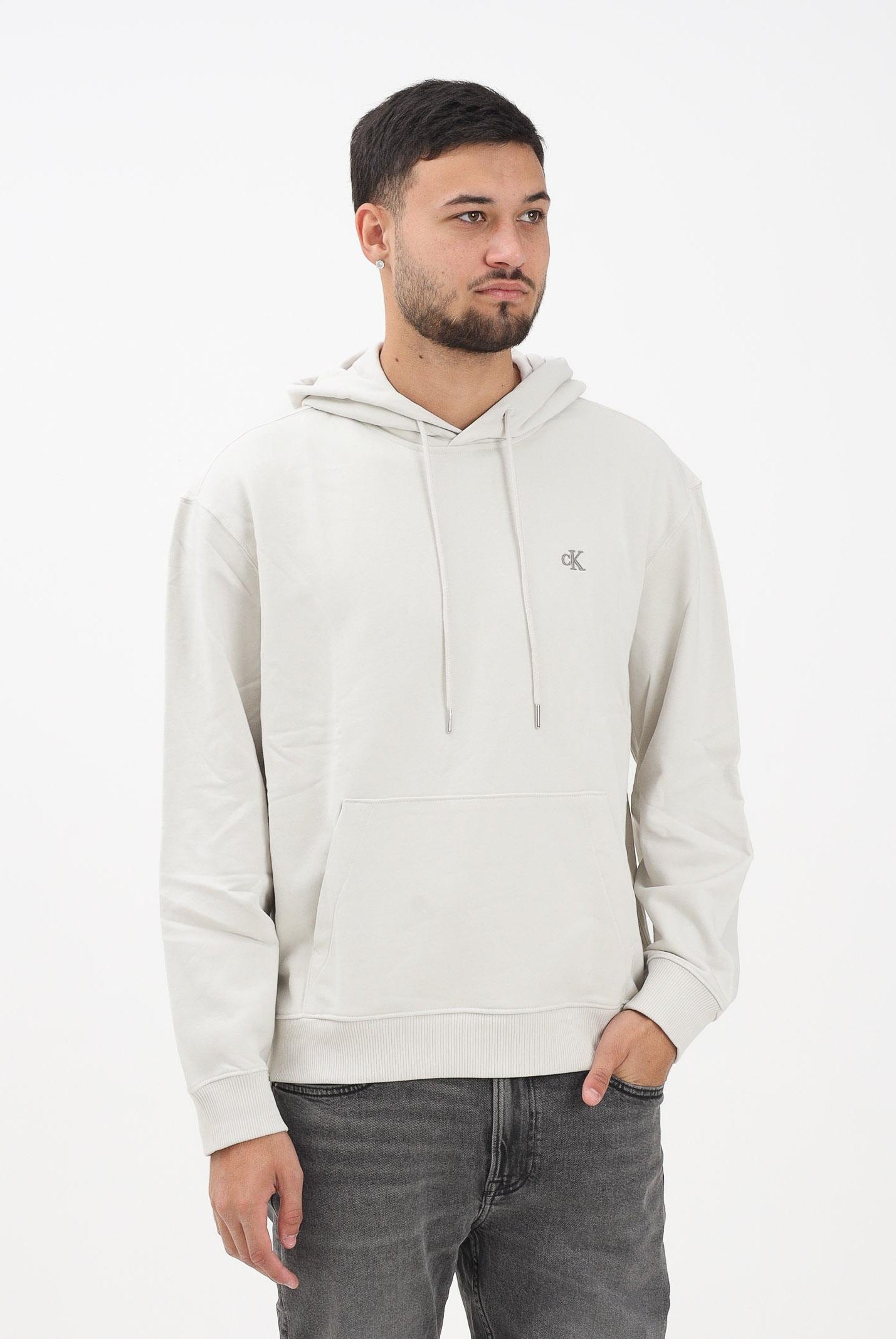 CALVIN KLEIN JEANS Felpa con cappuccio panna da uomo rifinita da logo LV04RC297G67U  CALVIN KLEIN JEANS