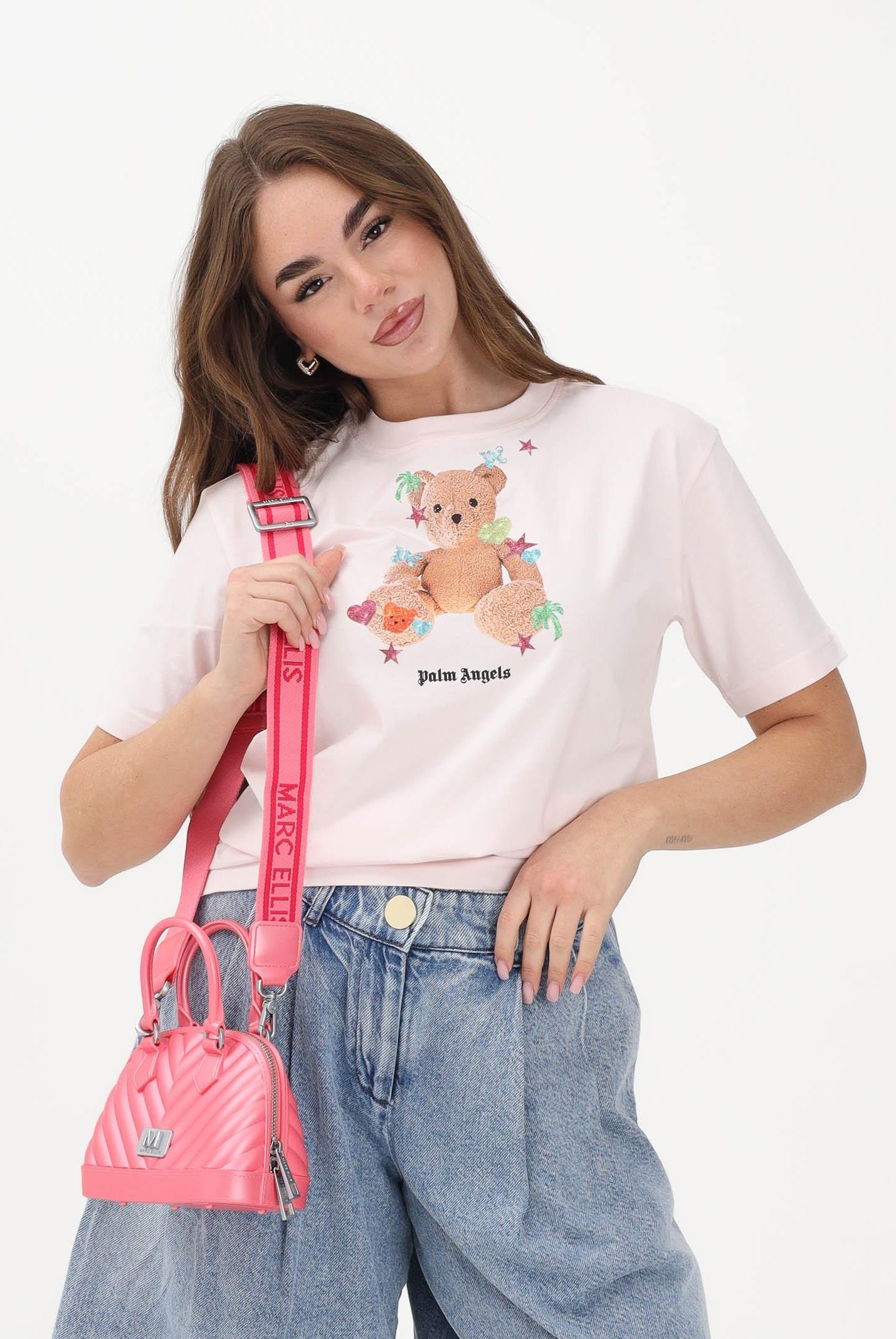 PALM ANGELS T-shirt a manica corta rosa per donna, ragazze e bambine con stampa teddy PGAA002S26JER006 042 PALM ANGELS