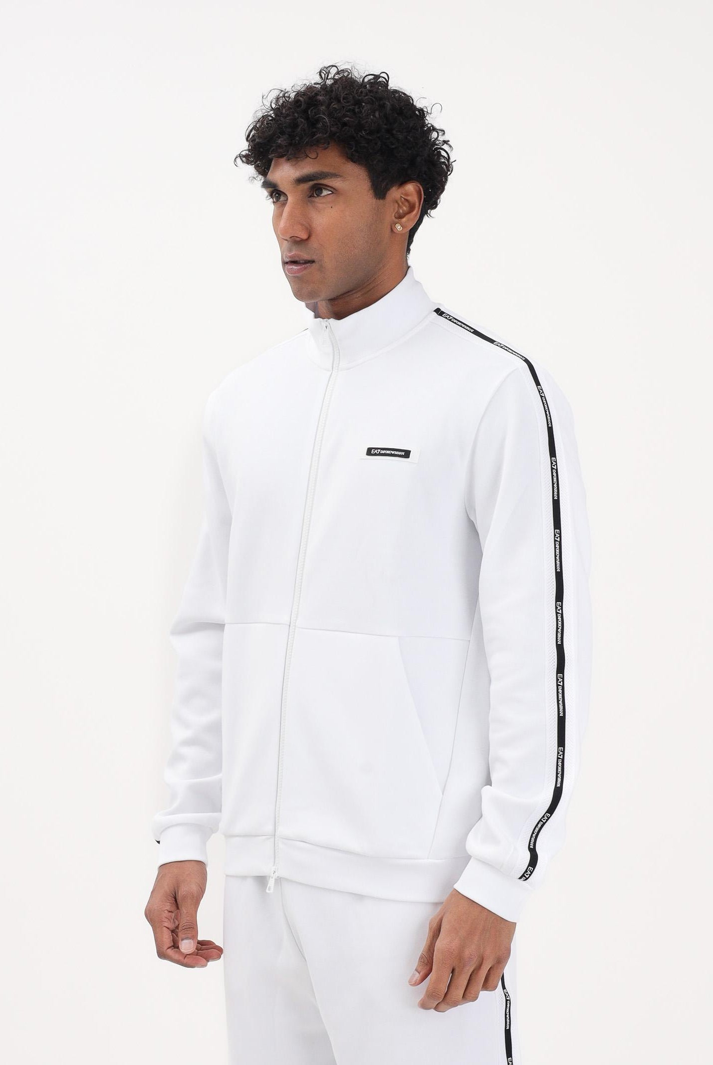 EA7 Felpa con zip bianca da uomo caratterizzata da bande logate a contrasto 7M001479AF12660 U0002 EA7