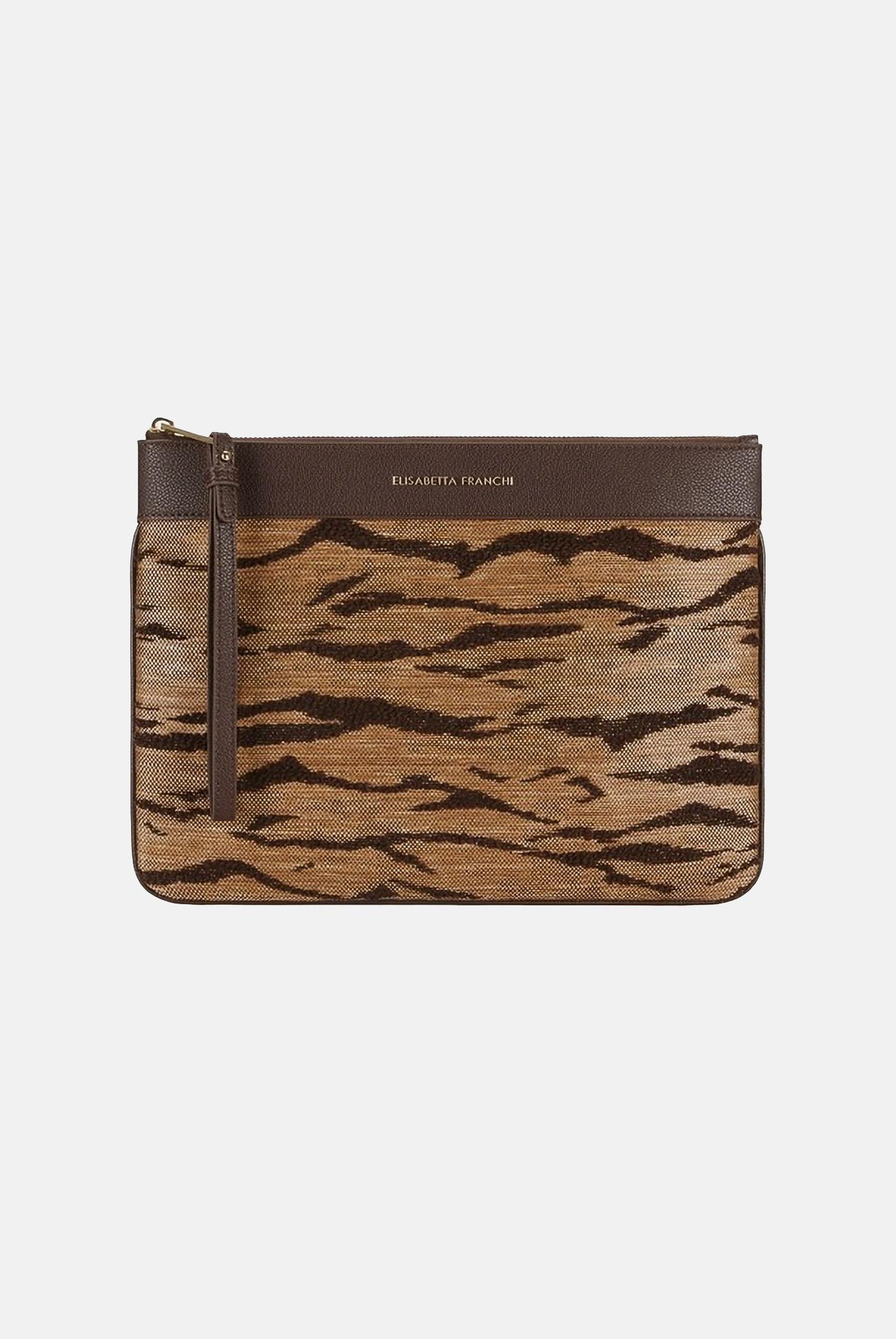 ELISABETTA FRANCHI Pochette marrone e cammello da donna con stampa tigre BS12A62E2 470 ELISABETTA FRANCHI