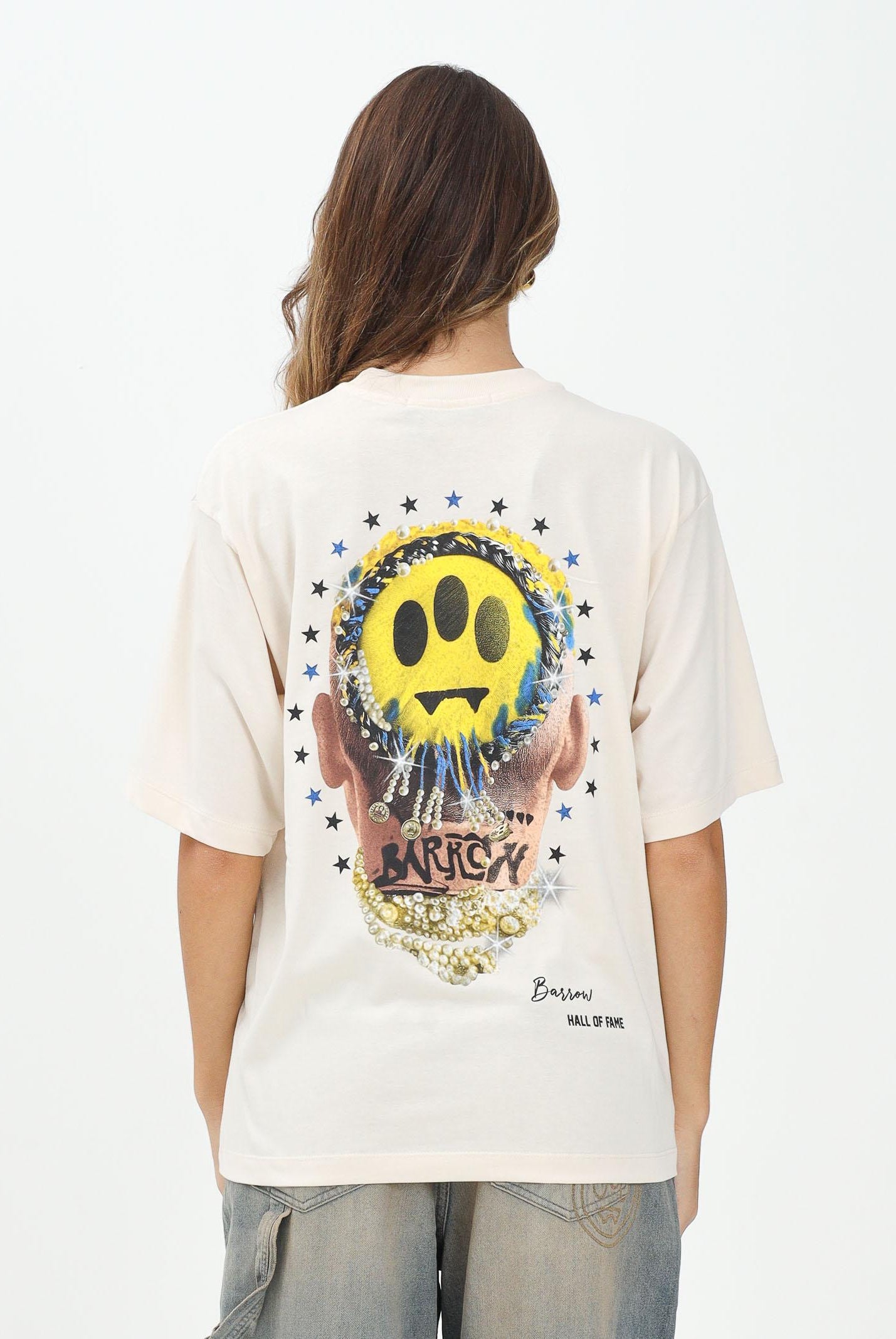 BARROW T-shirt a manica corta panna per uomo e donna con stampa F5BWUATH128 013 BARROW