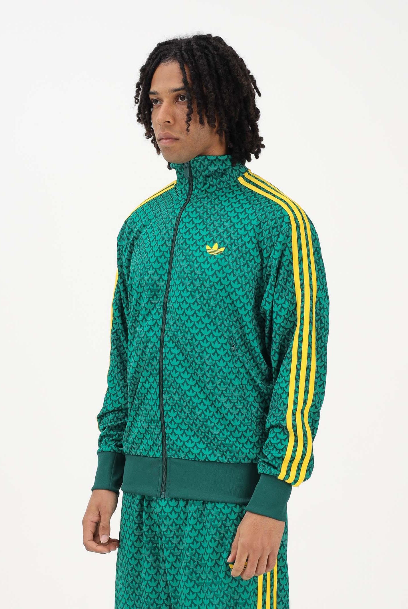 ADIDAS ORIGINALS Felpa con zip Loose Firebird Monogram verde e gialla da uomo KD0382 . ADIDAS ORIGINALS