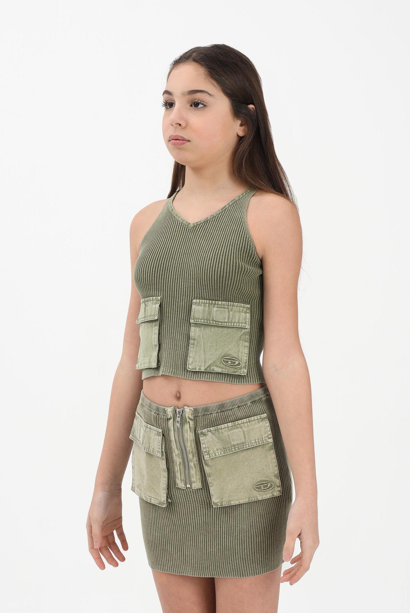 DIESEL Canotta verde militare per donna, ragazze e bambine con tasche J02652KYA0D K511 DIESEL
