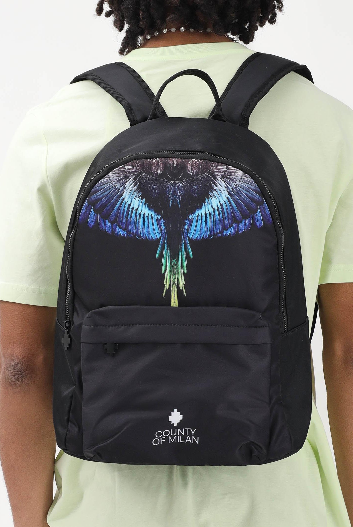 MARCELO BURLON COUNTY OF MILAN Zaino nero per uomo e donna con stampa ali e logo COMAS2603090895 . MARCELO BURLON COUNTY OF MILAN