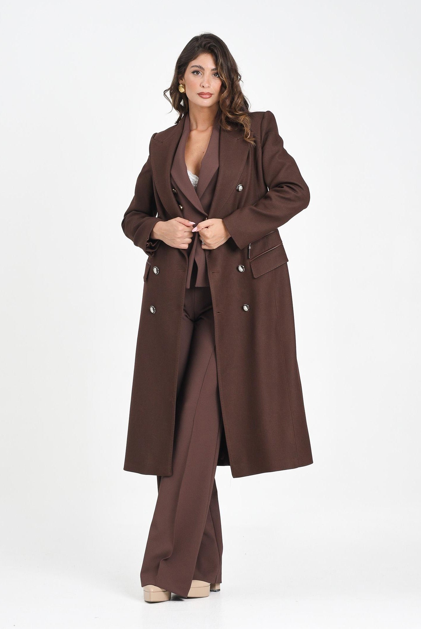 ELISABETTA FRANCHI Cappotto lungo marrone da donna CP01056E2 EA3 ELISABETTA FRANCHI