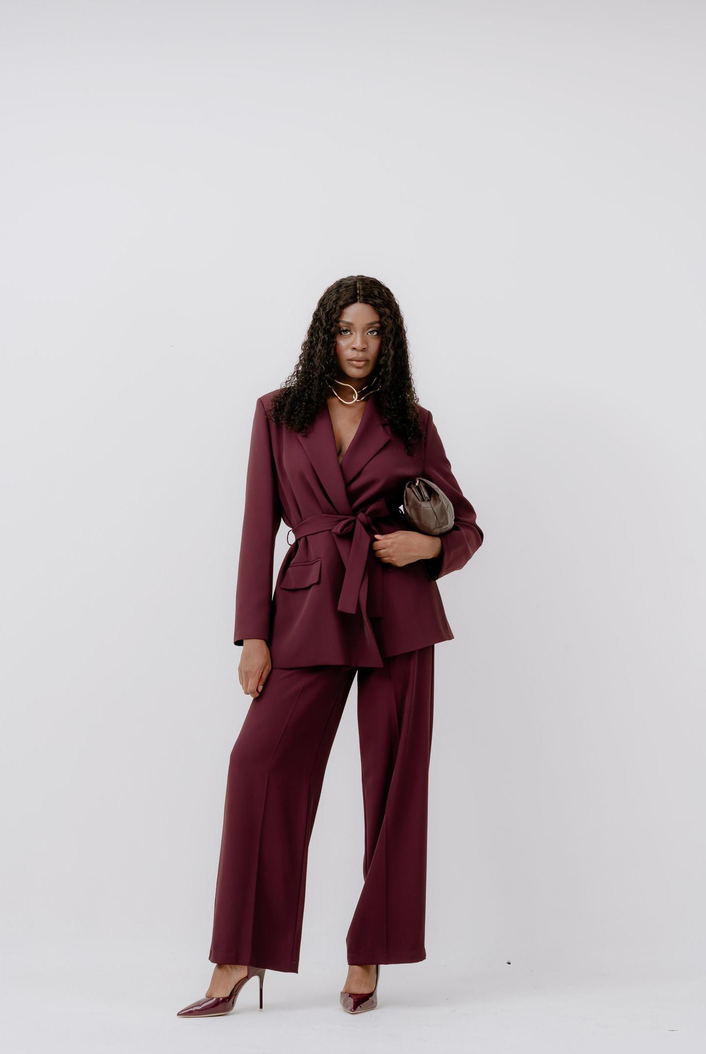 VICOLO Giacca bordeaux da donna con cintura TF0358 FU38 VICOLO