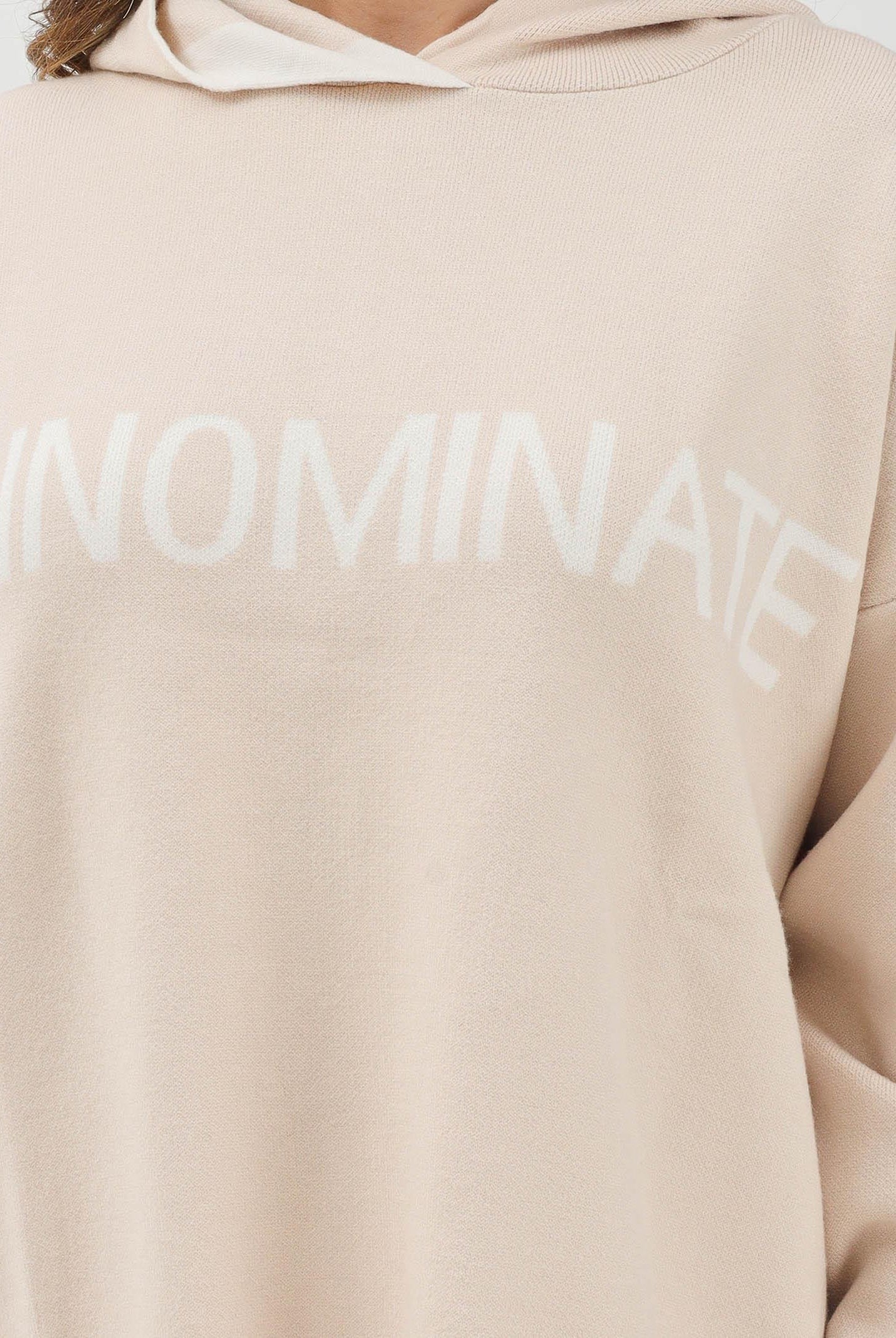 HINNOMINATE Maglia con cappuccio beige da donna con bande e logo HMABW02124 BE11 HINNOMINATE