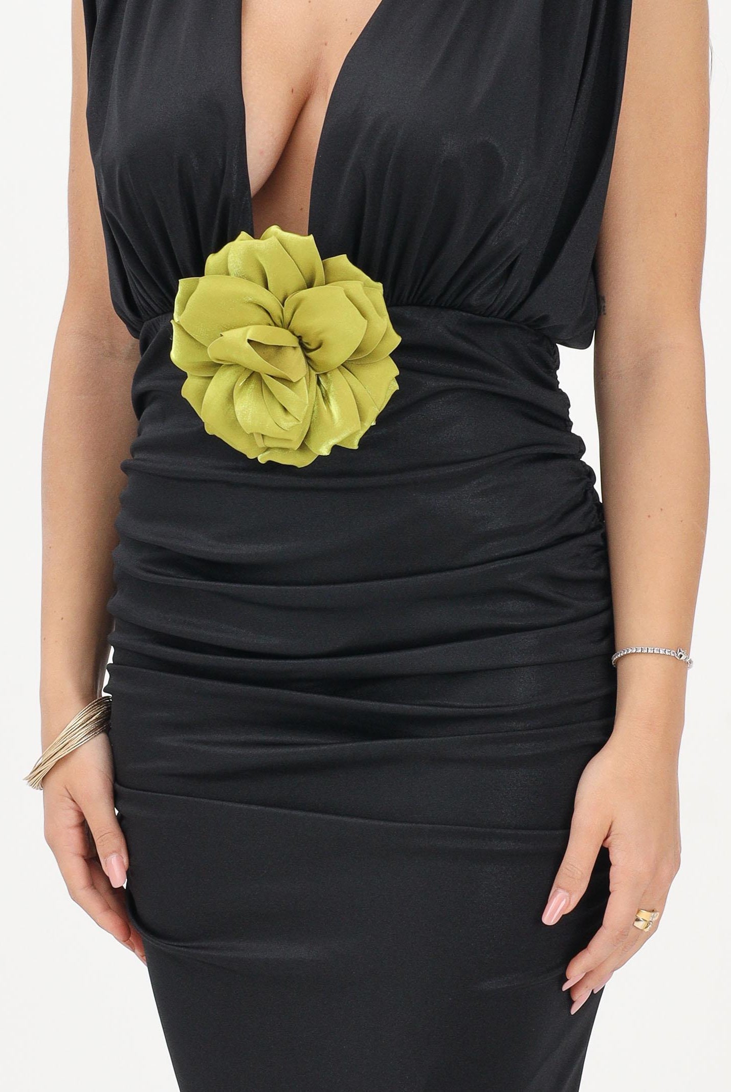 SHIT Abito midi nero da donna con spilla fiore SH26041 NE SHIT