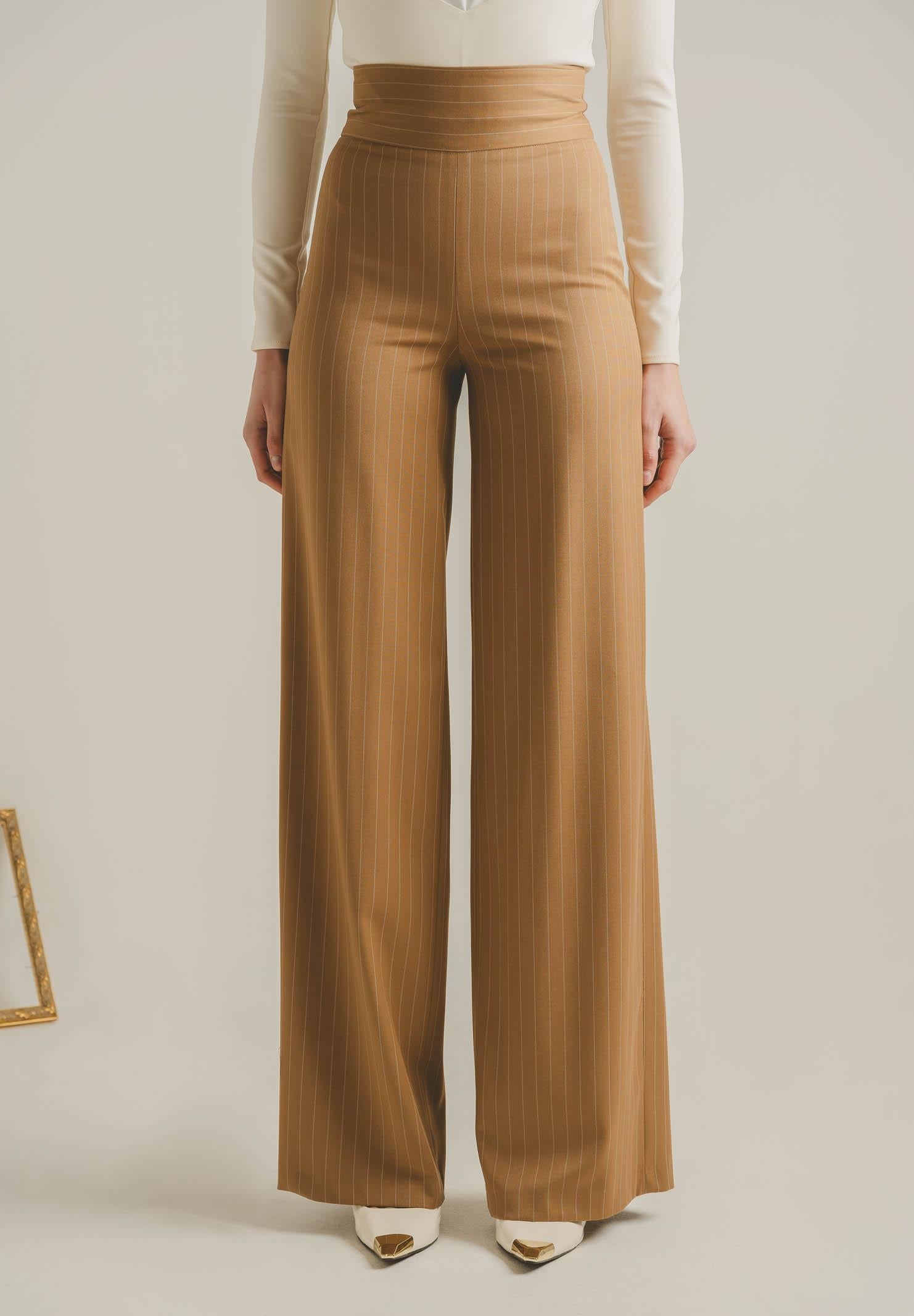 SANTAS Pantalone elegante POUVOIR color miele da donna con micro gessatura PV2626 MI SANTAS