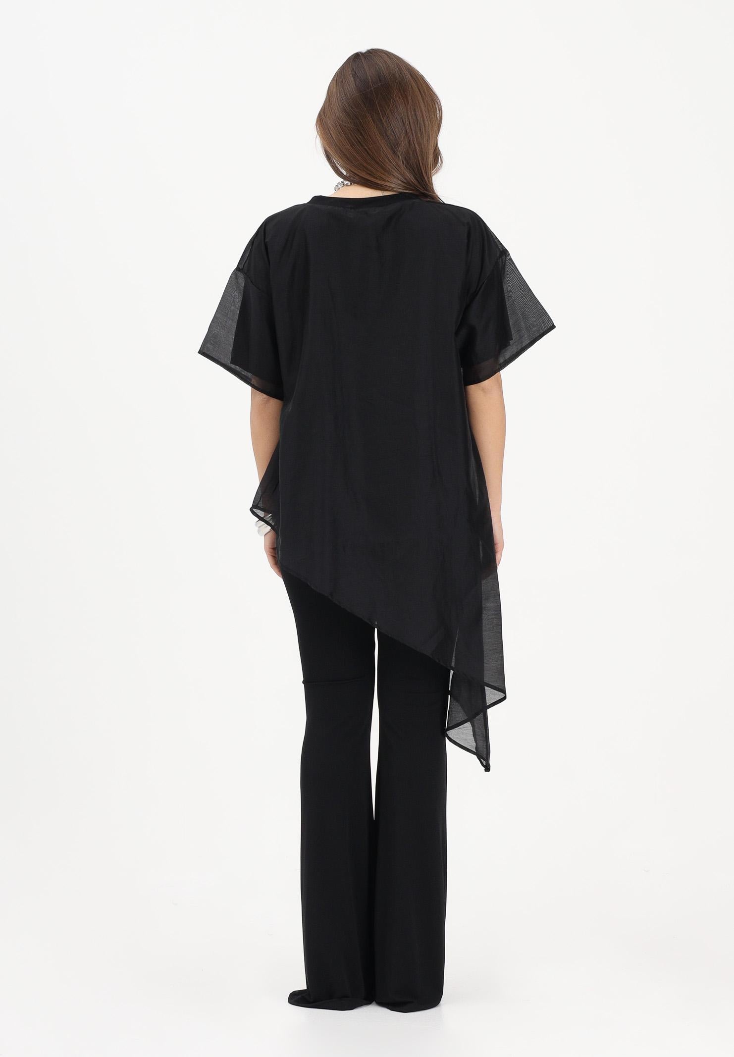 VICOLO T-shirt a manica corta nera da donna in tessuto velato UAB018 NE VICOLO