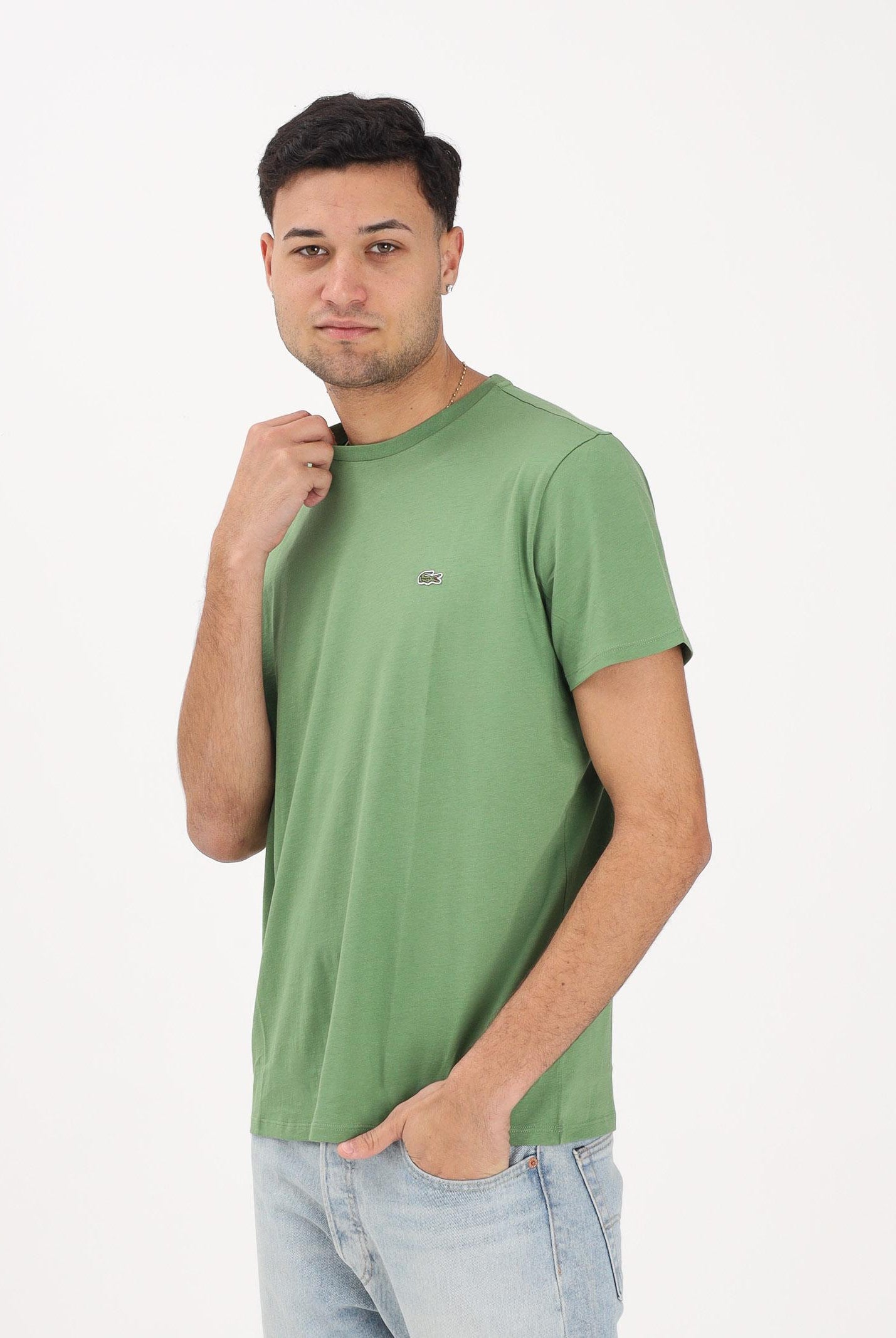 LACOSTE T-shirt a manica corta verde prato per uomo e donna con patch logo TH6709 02M LACOSTE