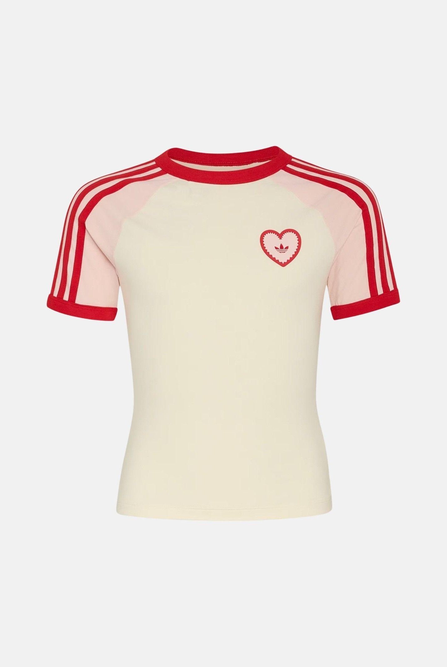 ADIDAS ORIGINALS T-shirt a manica corta 3 STRIPES SLIM HEART panna da bambina KT0837 . ADIDAS ORIGINALS