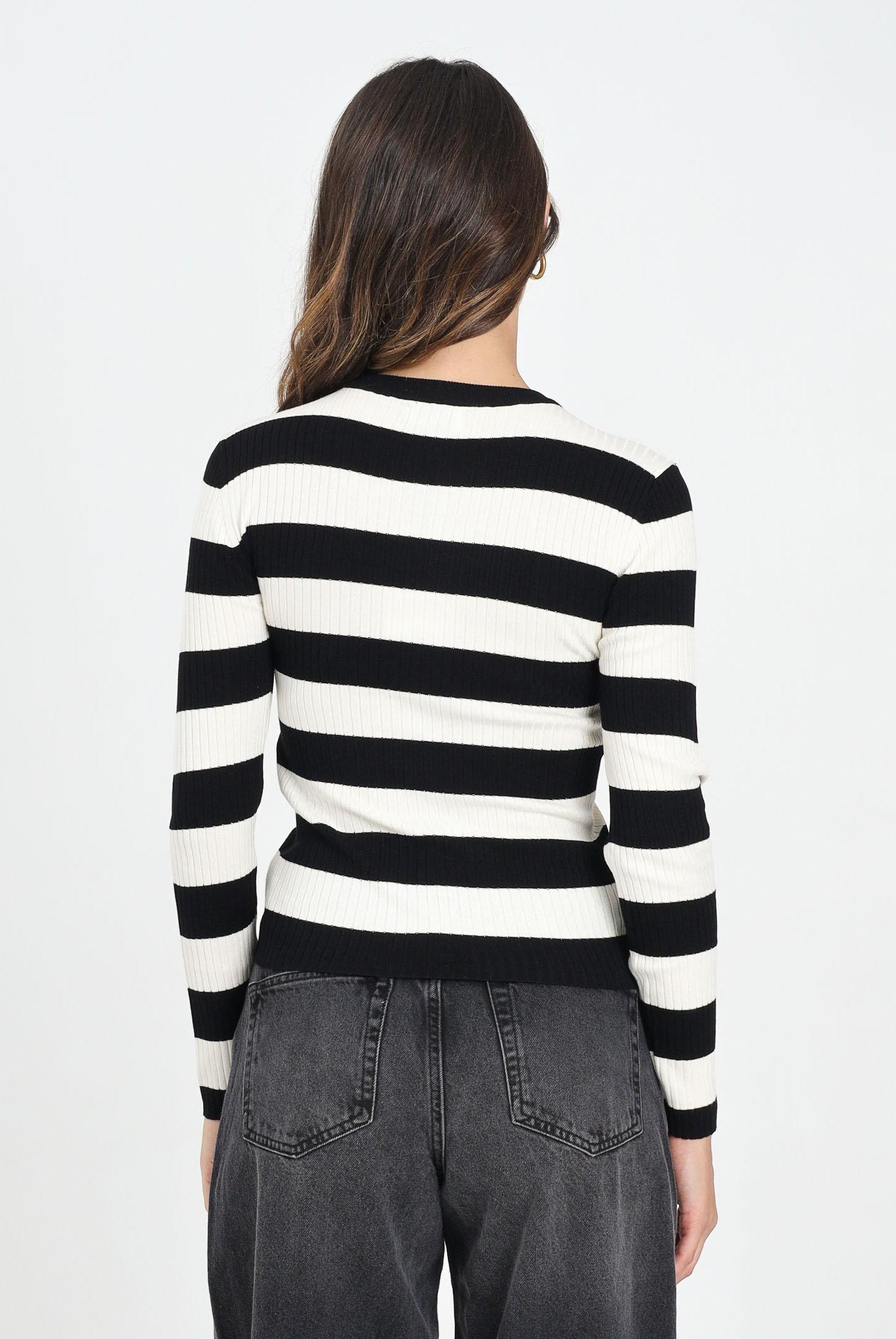 JDY Maglioncino girocollo a righe nere e panna da donna 15277223 Black JDY