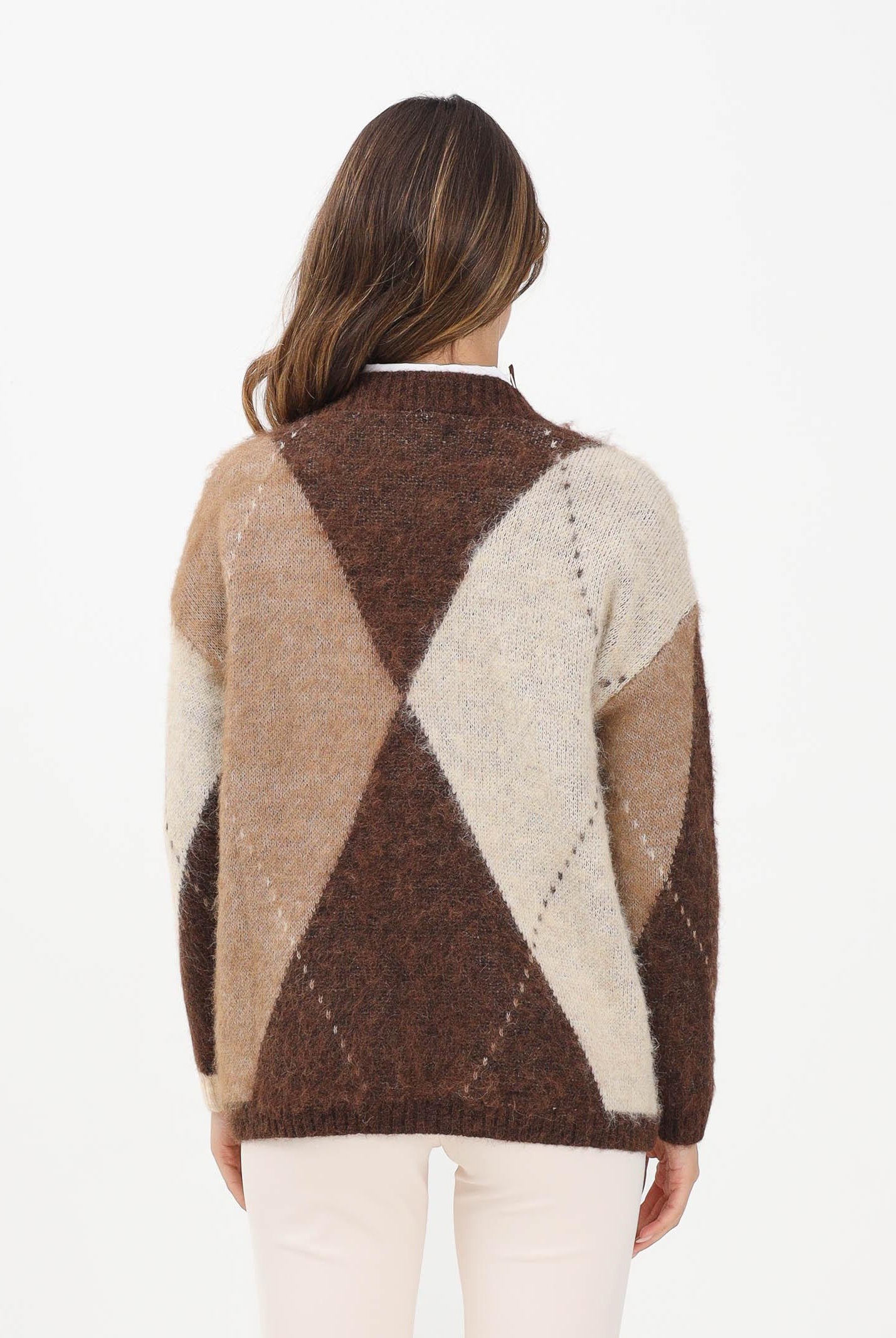 ONLY Cardigan marrone e beige da donna con motivo argyle 15353228 Chestnut ONLY