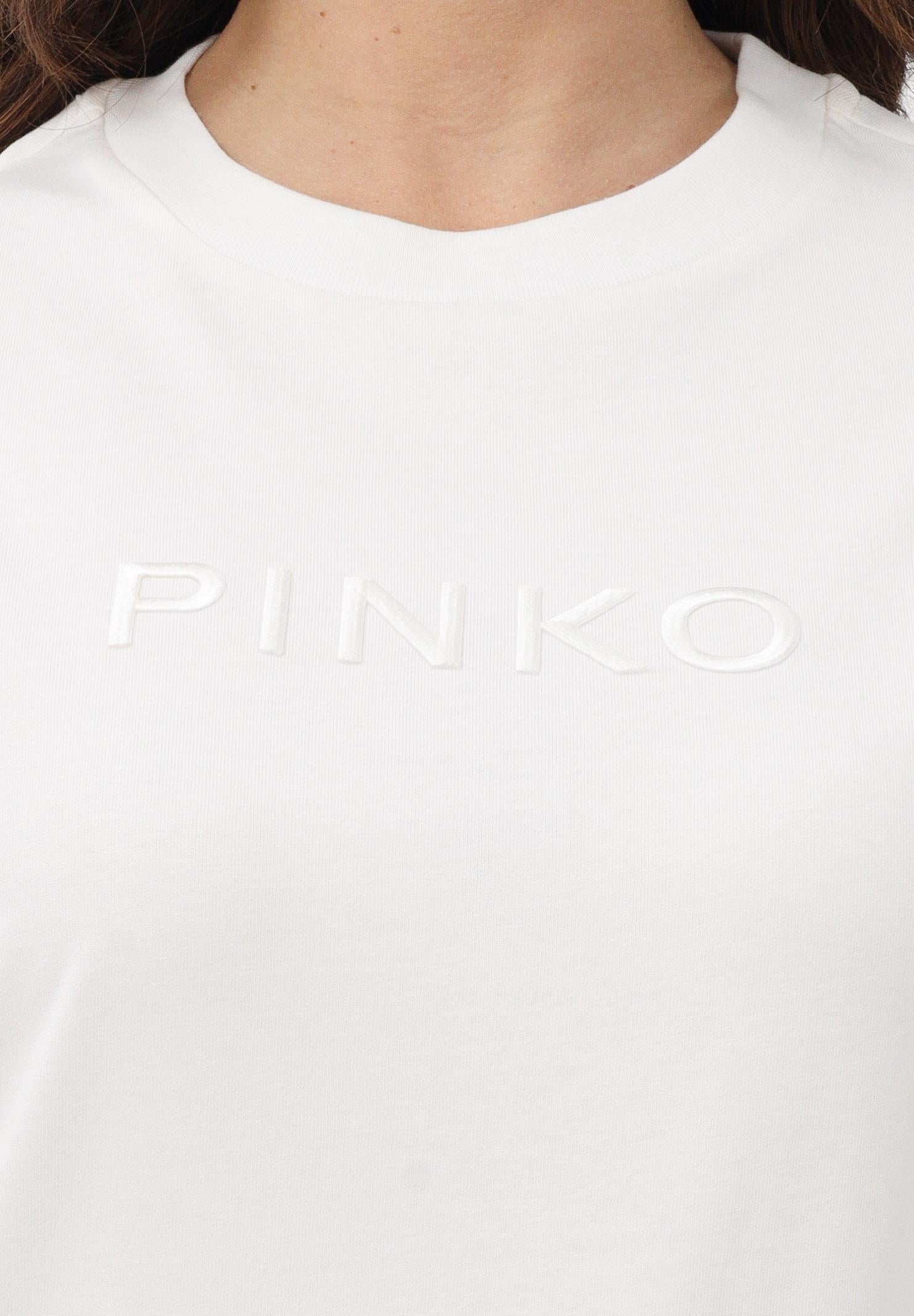 PINKO T-shirt a manica corta bianca da donna con ricamo logo 101752A339 Z05 PINKO