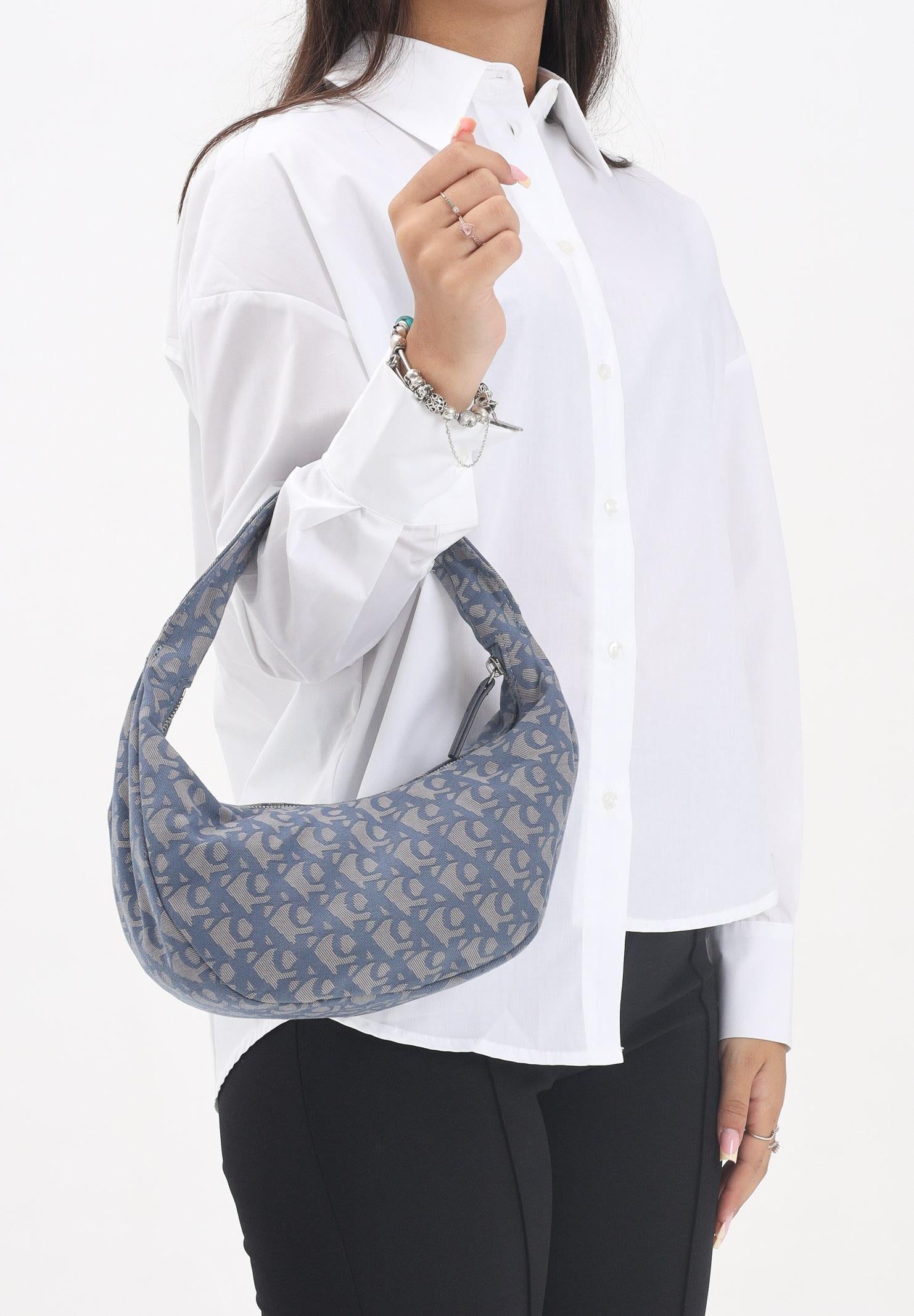 CALVIN KLEIN Borsa a spalla blu da donna con motivo jacquard all-over LV04F3206G ZYX CALVIN KLEIN