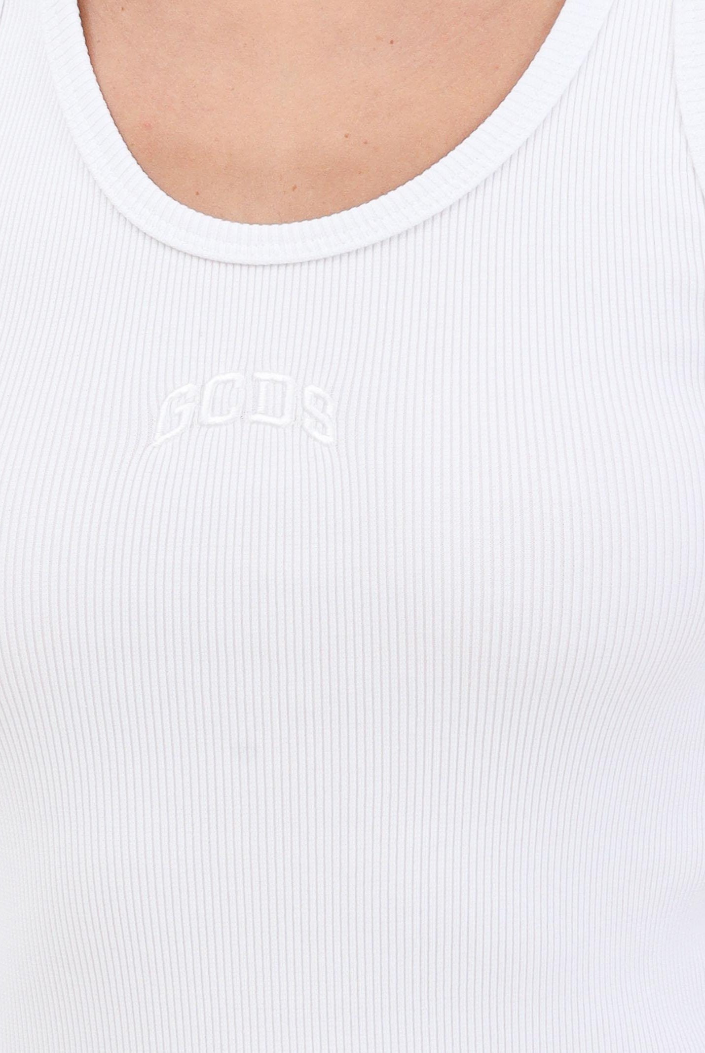 GCDS Canotta bianca da donna in cotone a costine con logo B2EW2801JA2 10 GCDS