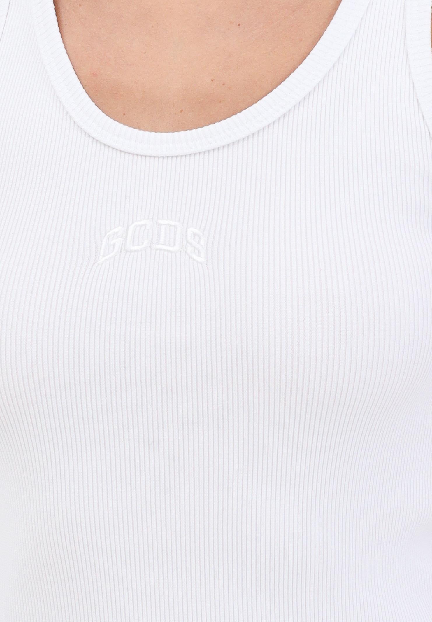 GCDS Canotta bianca da donna in cotone a costine con logo B2EW2801JA2 10 GCDS
