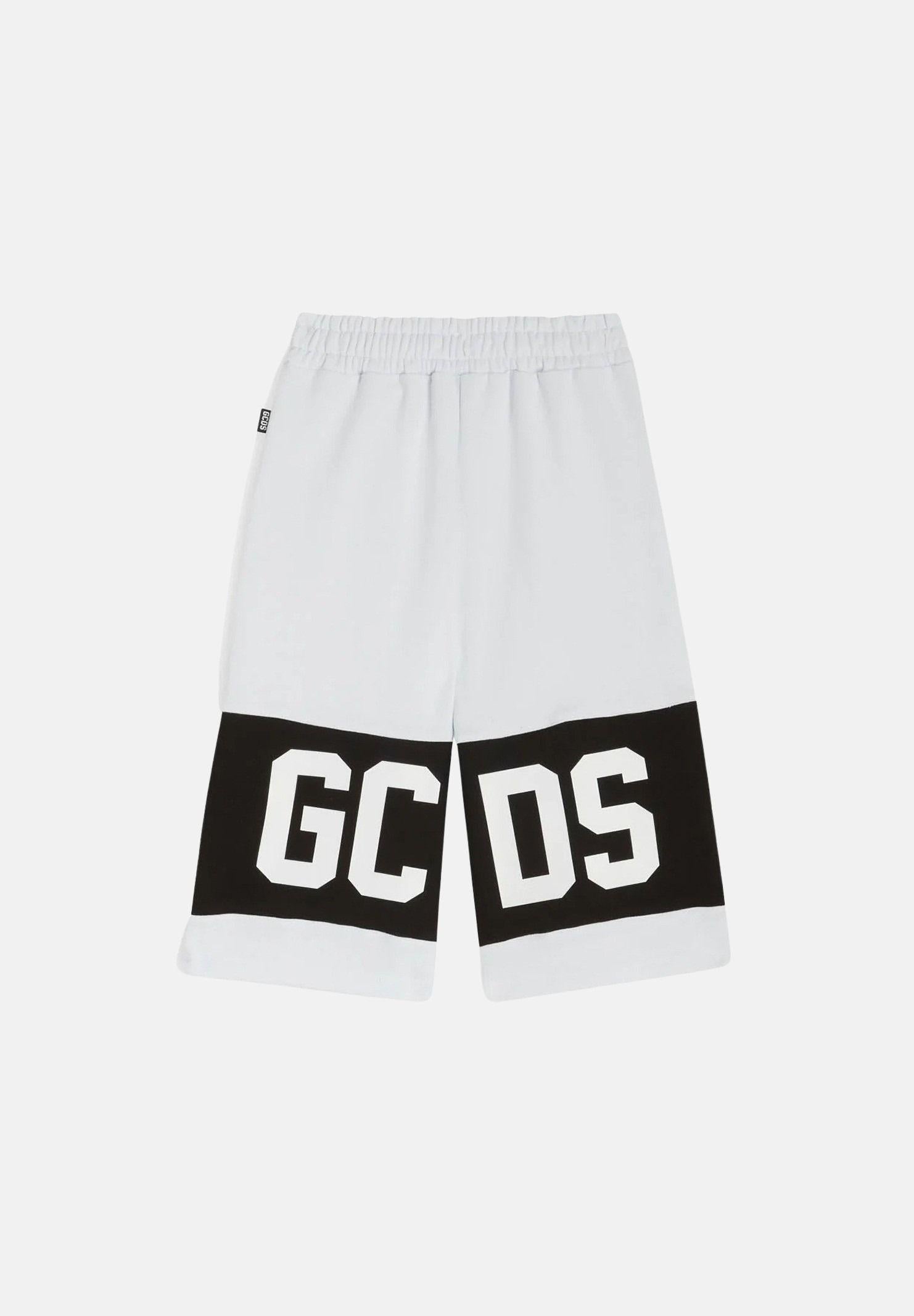 GCDS Shorts bianco per bambino e bambina con banda nera e logo Z0UKQL589F004 100B GCDS