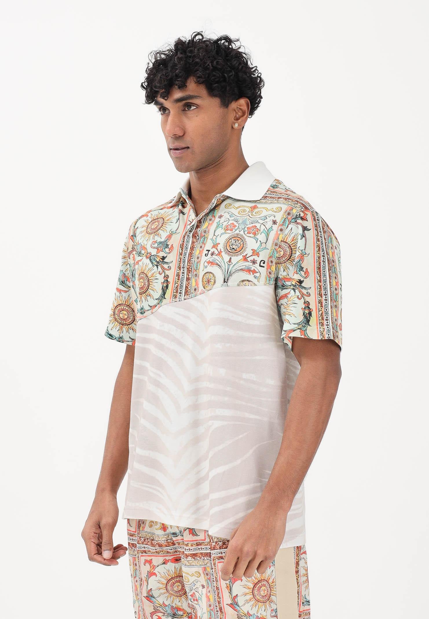 JUST CAVALLI Polo a manica corta avorio da uomo con stampa ornamentale 80OAGE09CJ116 R85 JUST CAVALLI