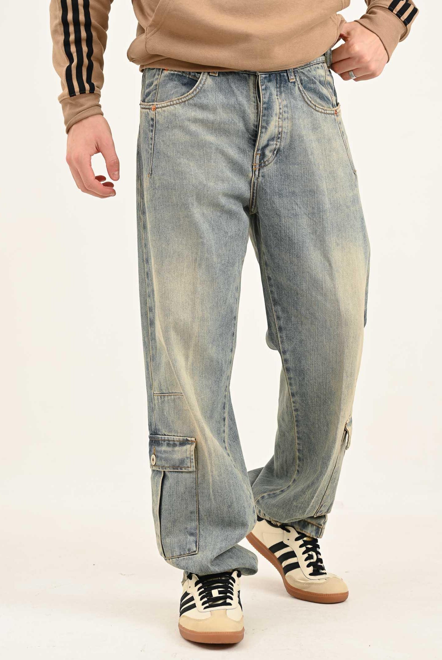 YES LONDON Jeans cargo in denim chiaro da uomo XJ3225 CA YES LONDON