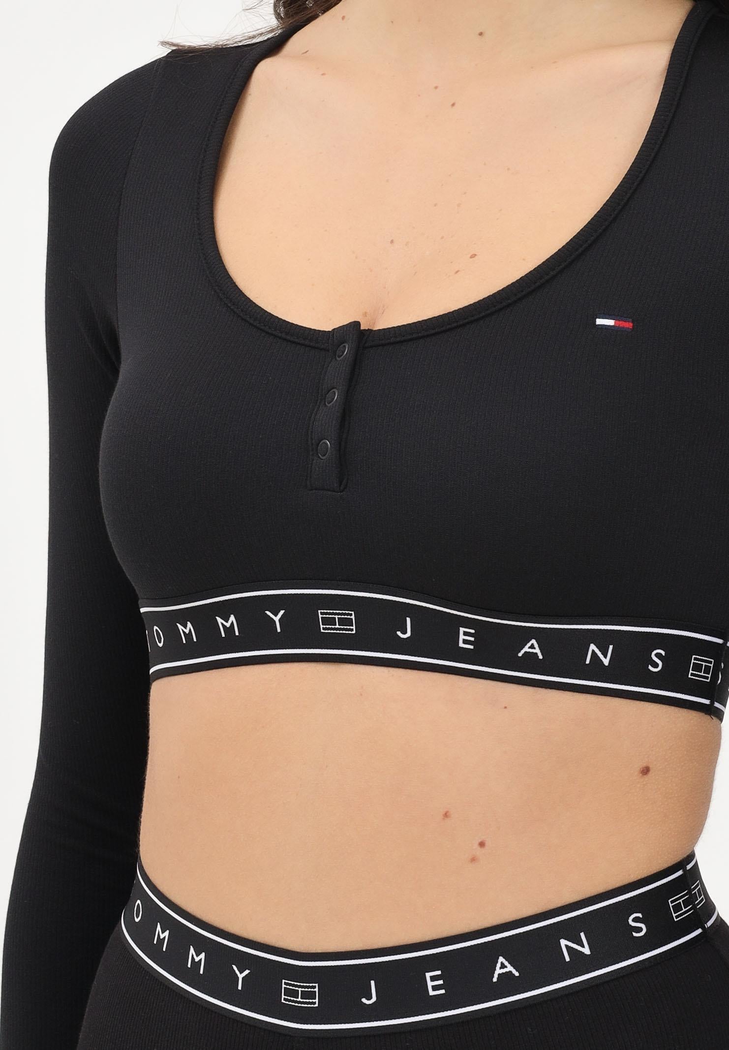TOMMY JEANS Top a manica lunga nera da donna con fascia logata DW0DW22538 BDS TOMMY JEANS