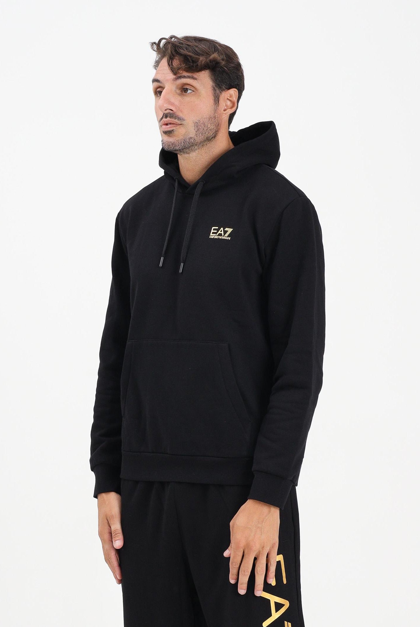 EA7 Felpa con cappuccio nera da uomo caratterizzata da stampa logo 7M000570AF10377 MC004 EA7